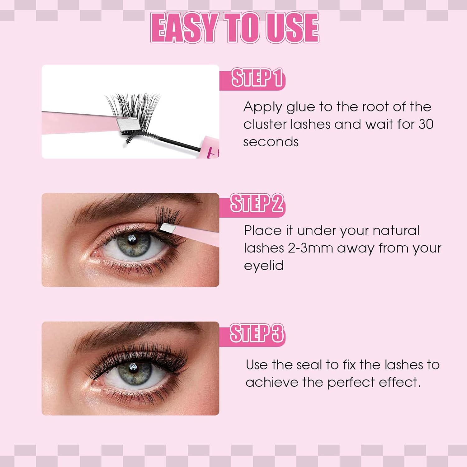 FADLASH Lash Clusters Kit DIY Lashes Extension Kit D Curl 0.07 Wispy Natural Eyelash Extension Clusters with Lash Bond and Seal Lashes Tweezer for Self Application(F32-0.07D, 8-16Mm) image number 3