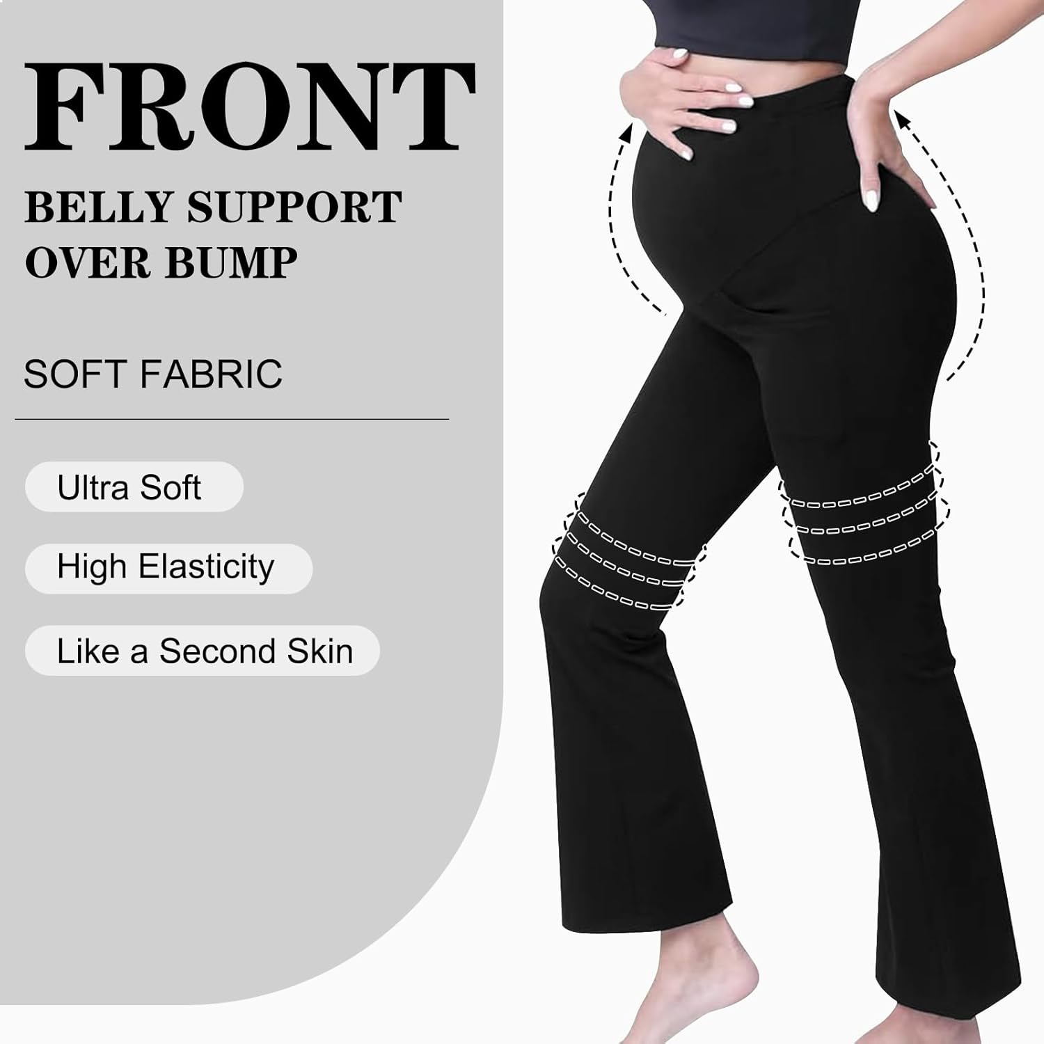 Women Maternity Pants High Waisted Soft Stretchy Pregnancy Wide Leg Trousers Comfortable over Bump Work & Lounge Pants with Pockets image number 4