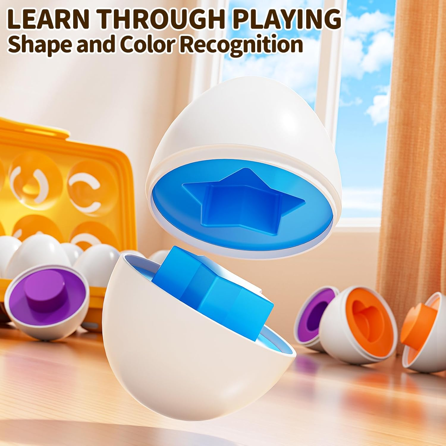 JUKUDAHU Matched 12 Eggs Toys Set for Kids 1 2 3 4 Year Old - Sorting Games, Easter Eggs, Toddler Sensory Toys, Preschool Educational Boy Toy, Shape Color Egg Play, Party Gifts for Baby 6-12 Months+ image number 3