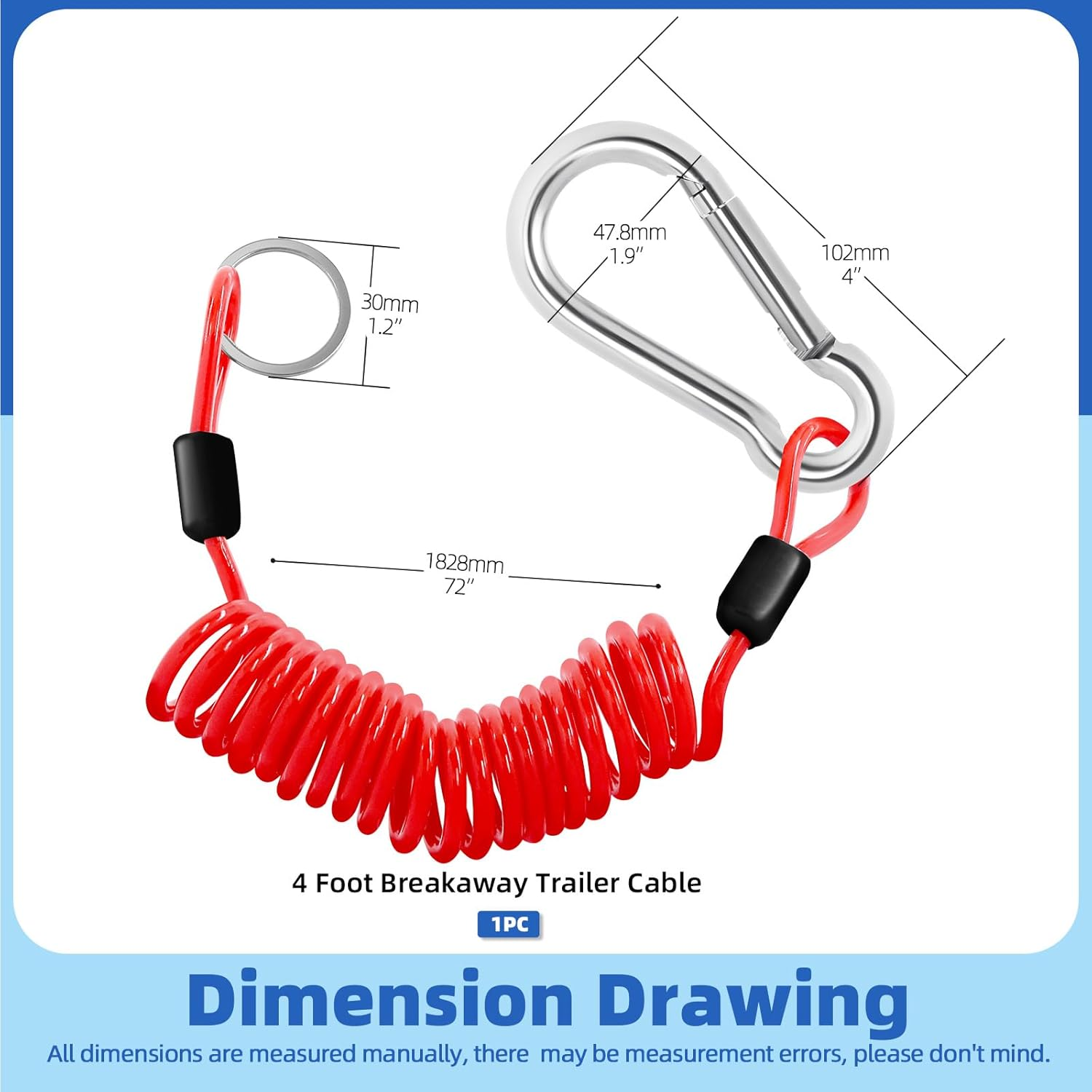 Glarks 6FT Breakaway Trailer Cable Trailer Brake Cable Stainless Steel Spring Towing Coiled Wire Safety Cables Strap Ground Clip for RV Towing Trailer Emergency image number 4