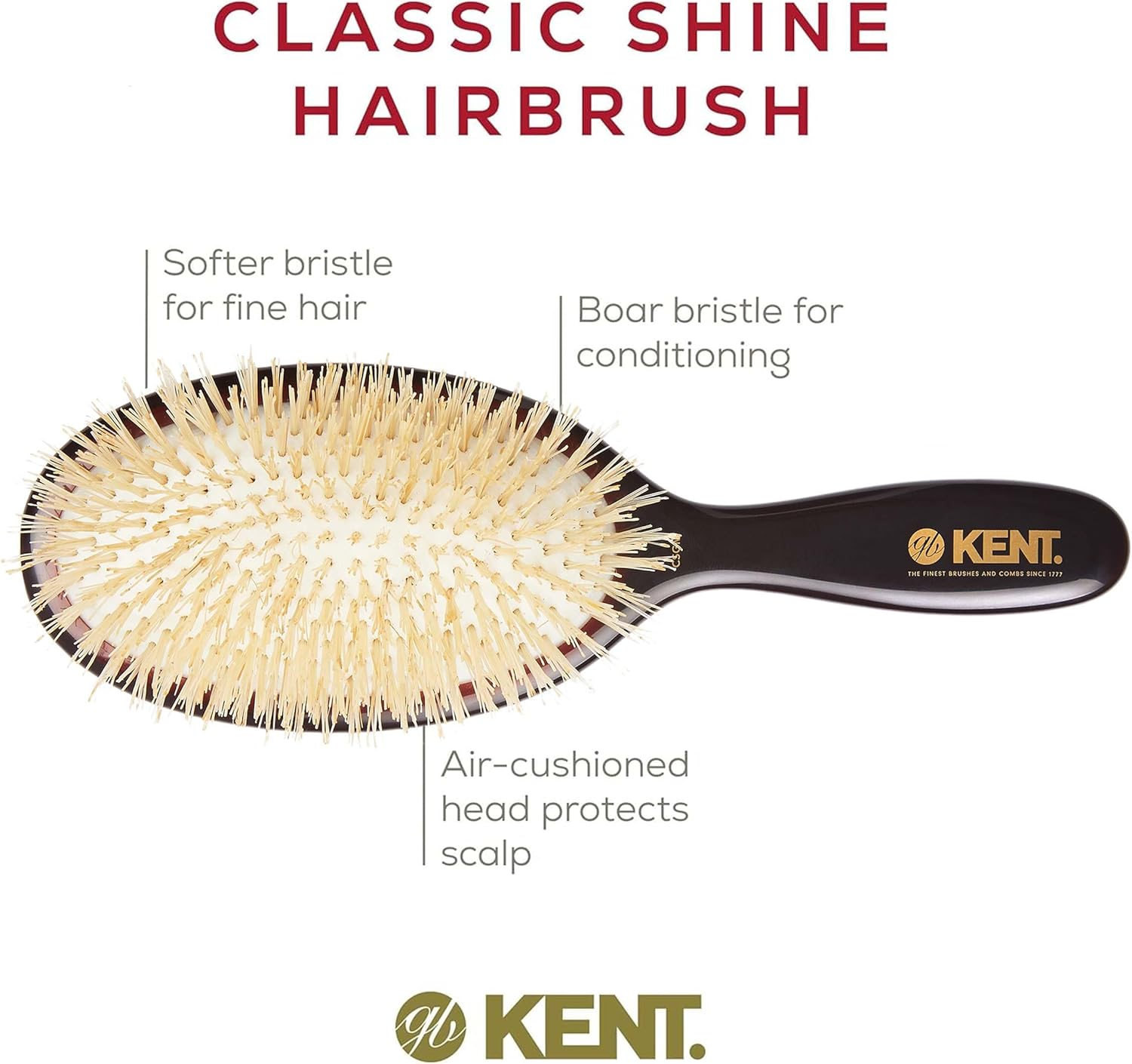 Kent Brushes Oval Cushion Hairbrush White CSGM Medium 6 Ounce image number 6