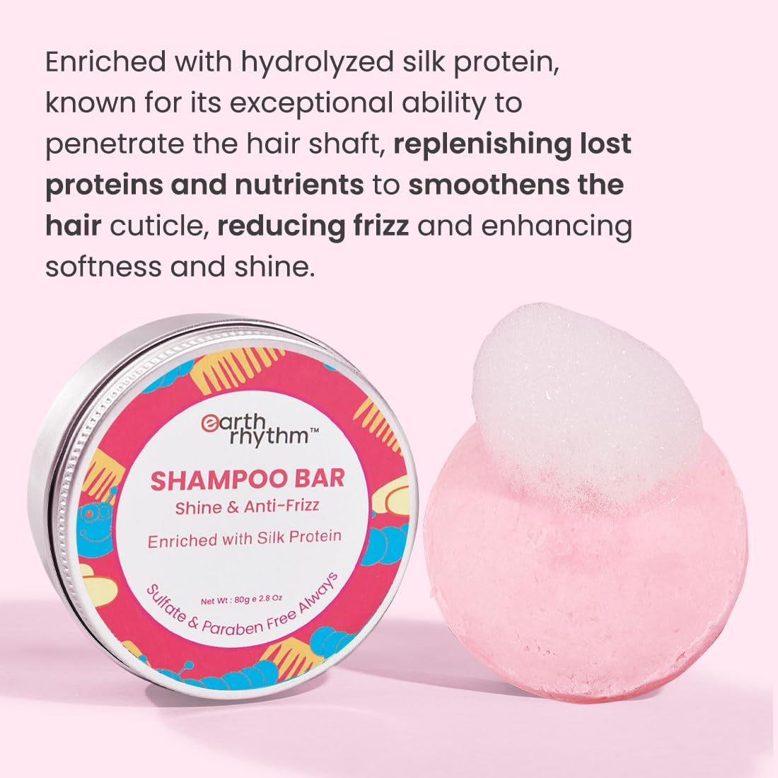 Earth Rhythm Shampoo Bars, Sulphate & Paraben Free, Plastic Free (Silk Protein Shampoo Bar) | Restores Shine, Softens Hair, Make Hair Silky image number 3