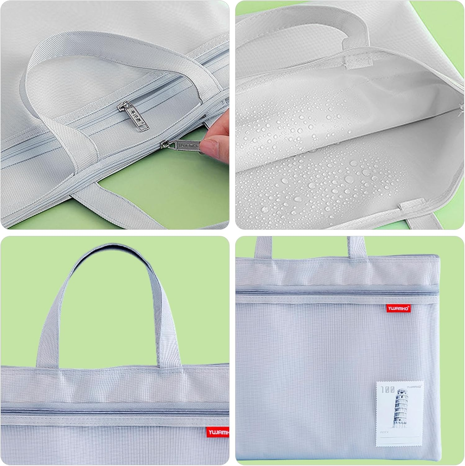 Mesh Zipper Pouch Set - A4 Document Bag, Zip File Pouch, Library Bag, Handbag image number 4