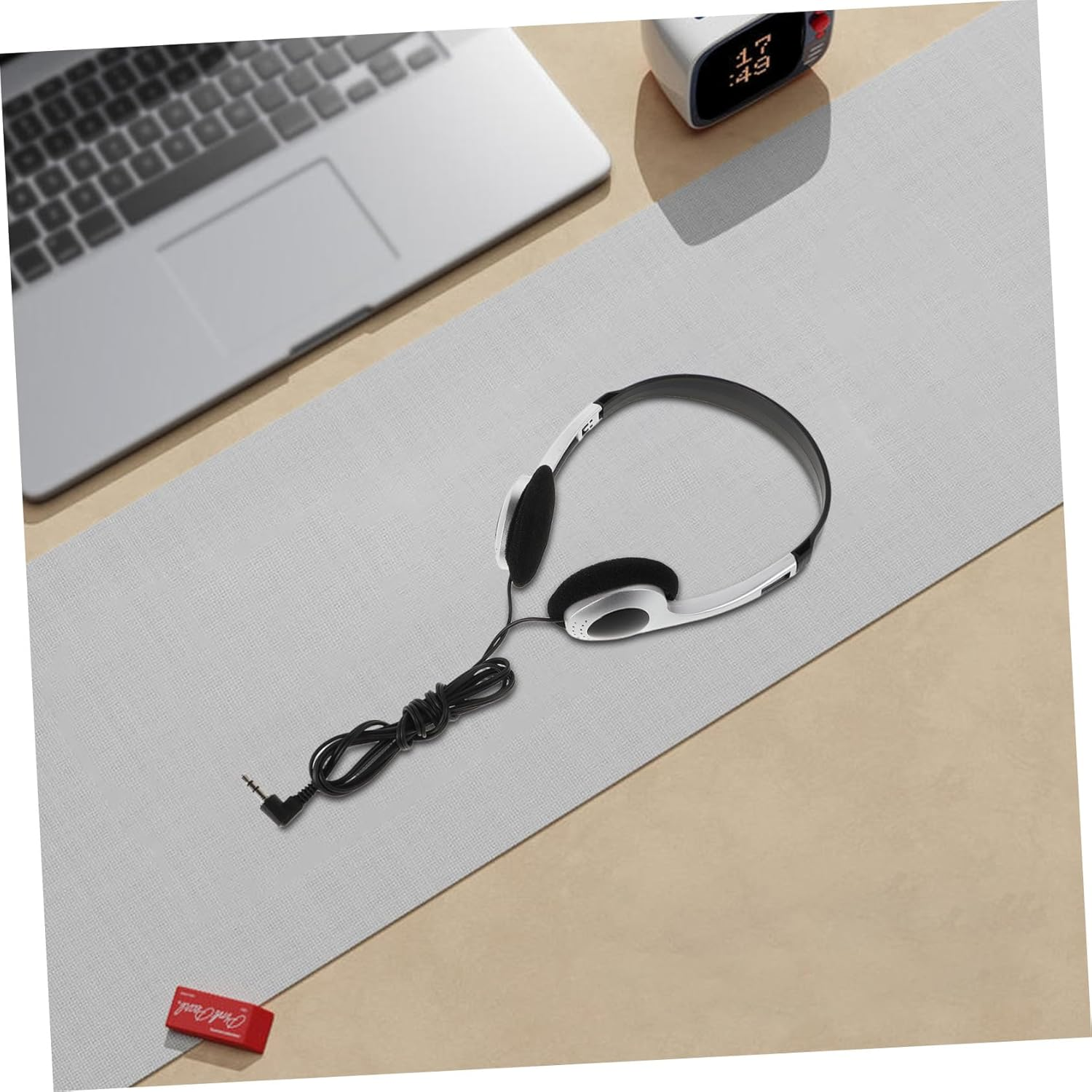 Homoyoyo Retro On-Ear Wired Headphones 3.5Mm to Type-C Adapter for Students and Kids, Portable Adjustable School Headphones for Computers, Phones, and Tablets, Lightweight Silver Black Design