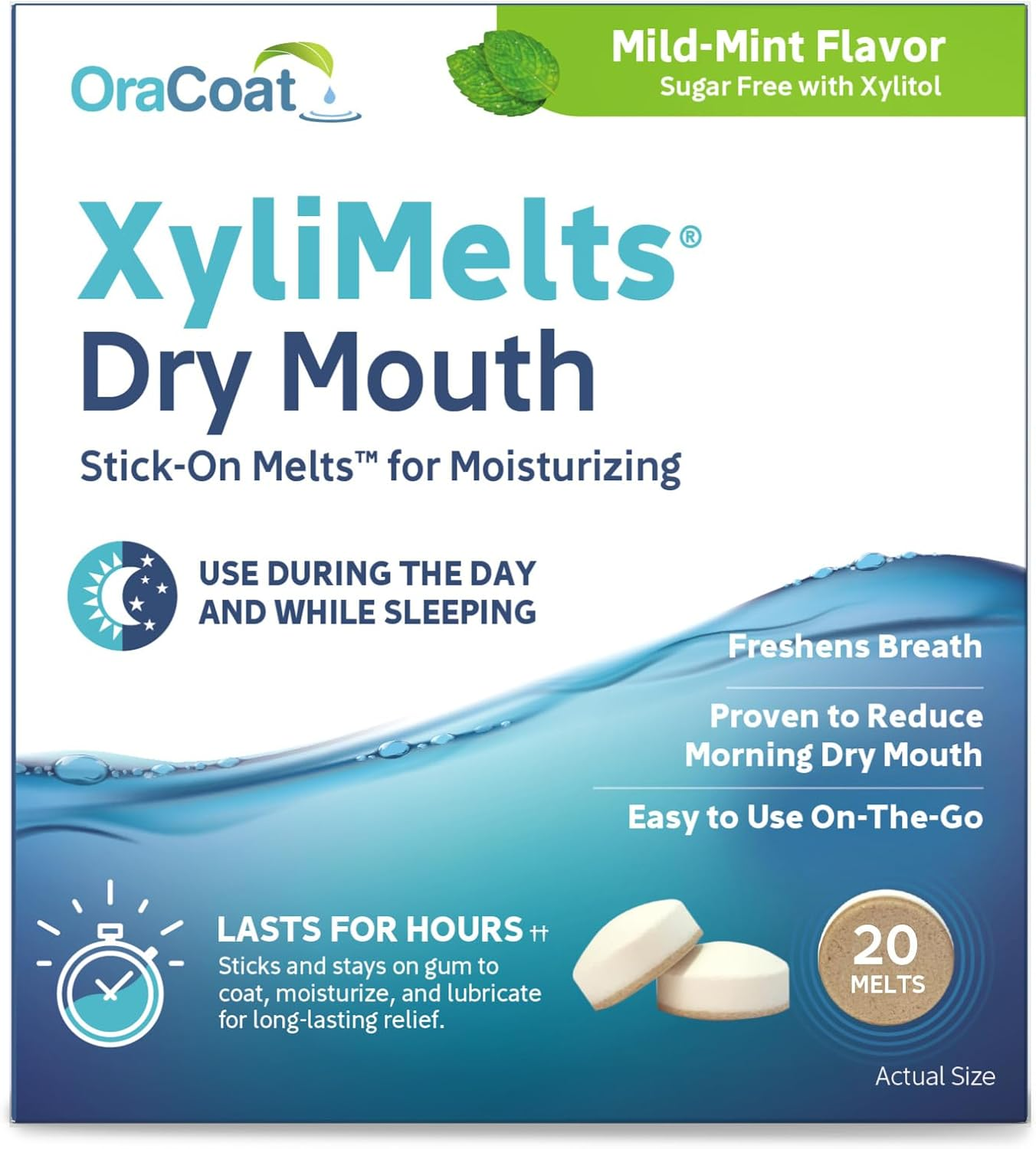 Oracoat Xylimelts Dry Mouth Relief Discs &ndash;Mild Mint with Xylitol &ndash;Oral Adhering Discs for Day & Night Use &ndash; ARTG Listed &ndash; Non-Acidic, Time-Release Formula, 3 Packs (120) image number 2