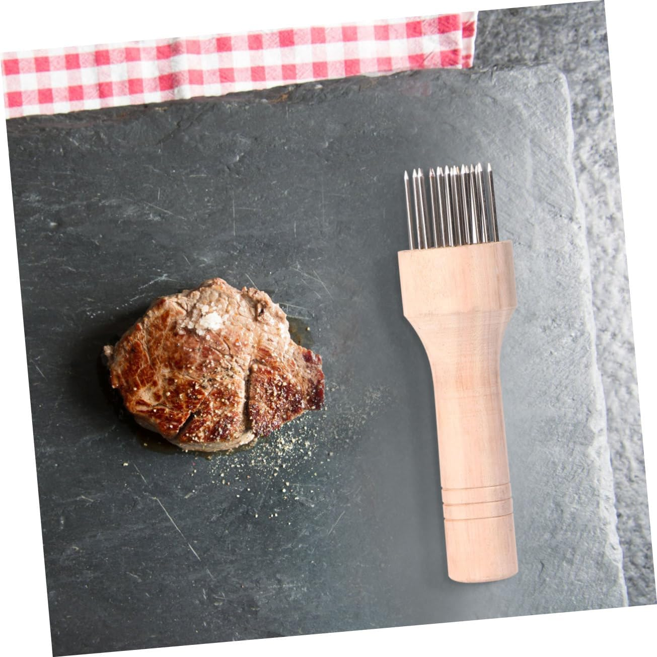 OFFSCH Meat Tenderizer with Wooden Handle Stainless Steel Needle Loosening Machine for Beef Pork Chicken Efficient Kitchen Tool for Tenderizing Meat Texture and Reducing Cooking image number 2