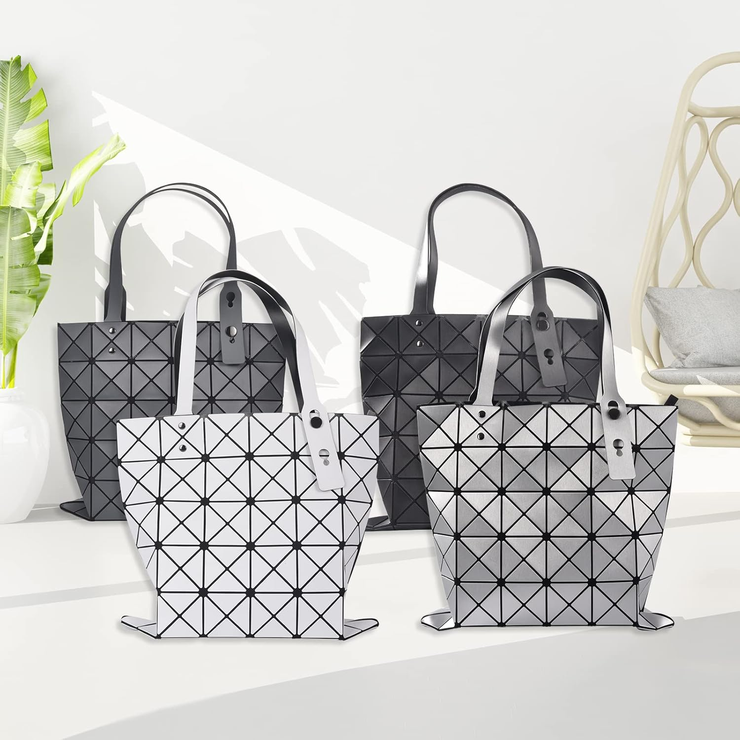 FOSIDEY Holographic Wallet, Versatile Geometric Stitching, Geometric Luminous Purse and Tote - Pearlescent Blue image number 3