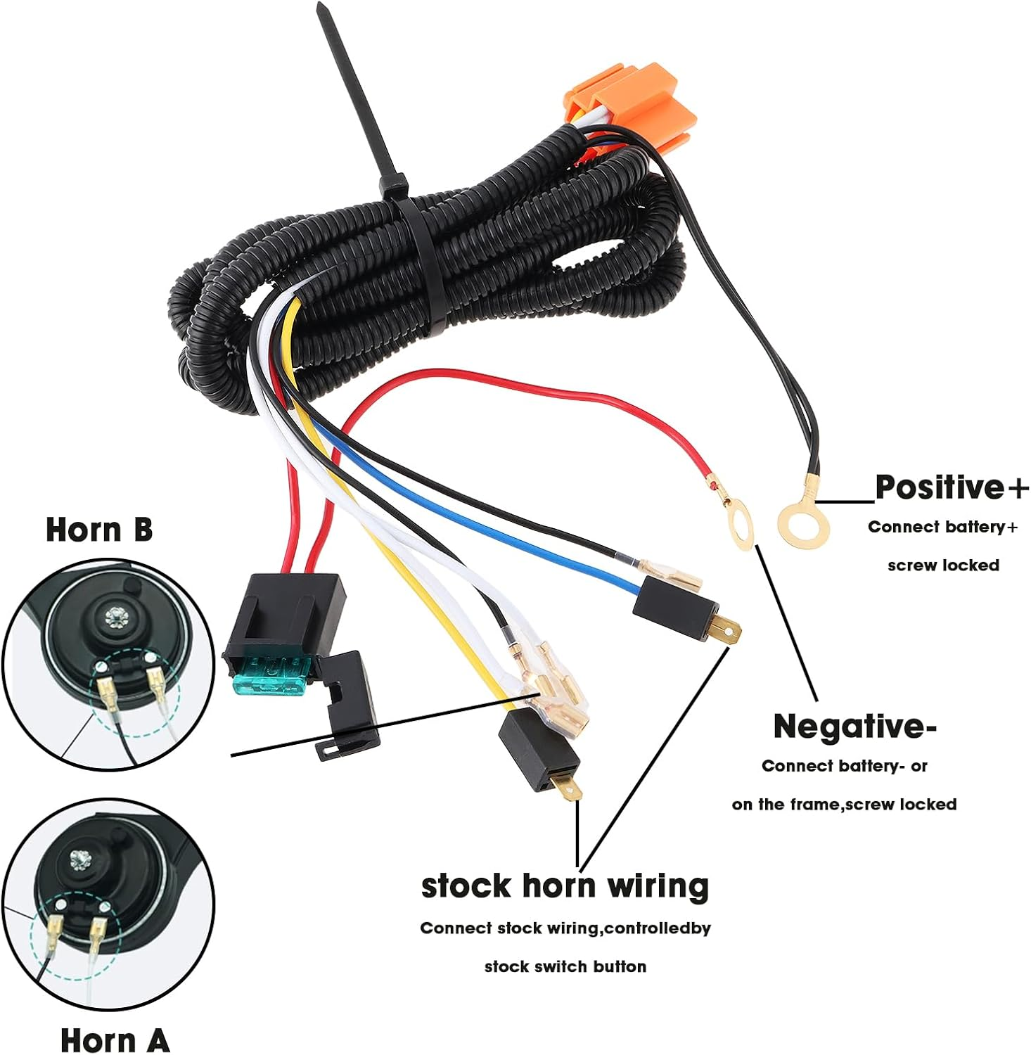 Ecsing Car Relay Grille Mount Horn Wiring Kit 12V 30A for Truck Car Auto Motorcycles image number 5