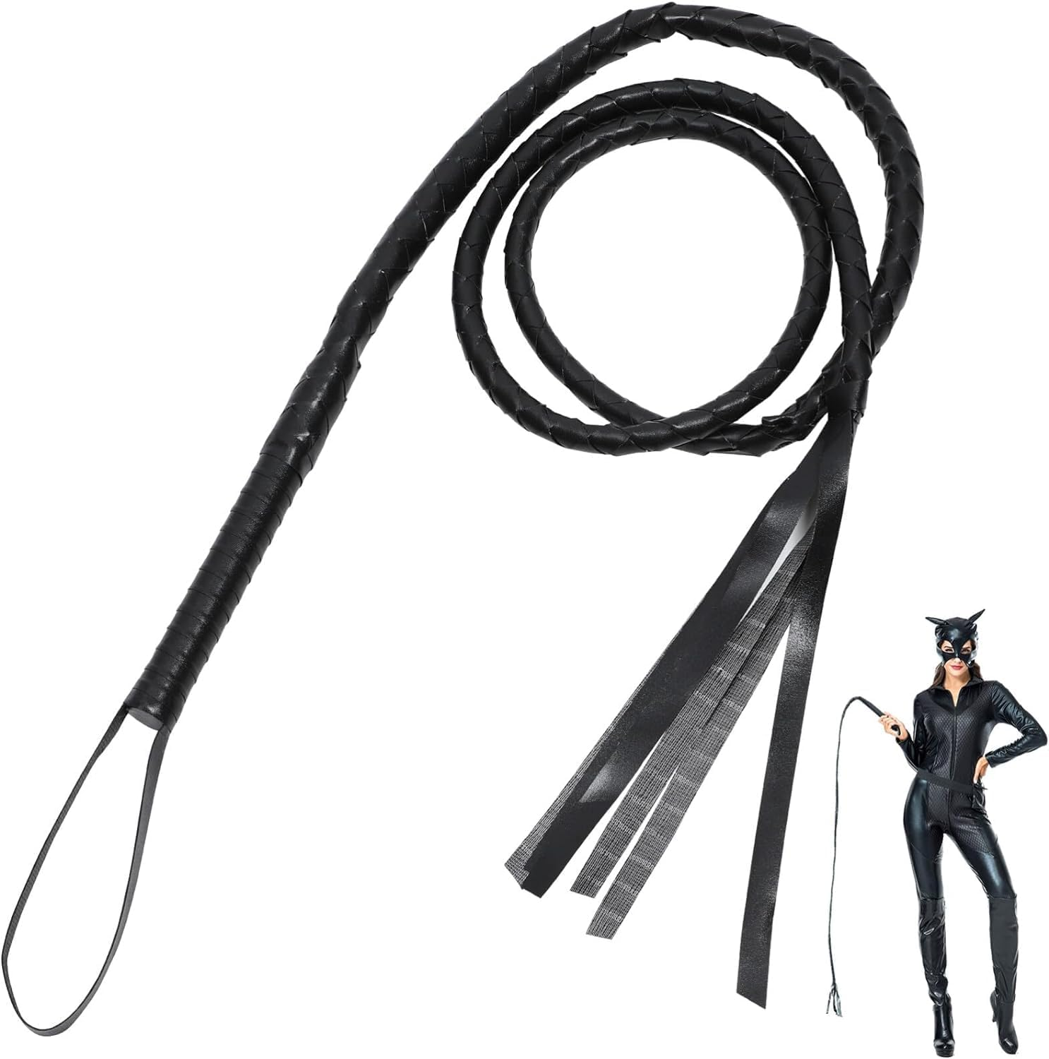 210Cm Horse Riding Crop，Handle Flogger Whip Tickler Role Play Prop Hen Party Accessories - Black image number 5