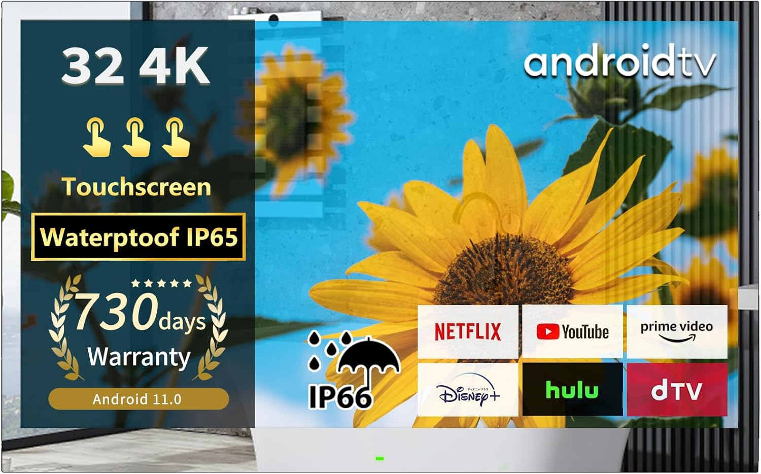 Elecsung 32Inch Android11.0 Bathroom Mirror LED Smart TV with Full Touchscreen Waterproof 4K Wifi Bluetooth Frameless for AU image number 2