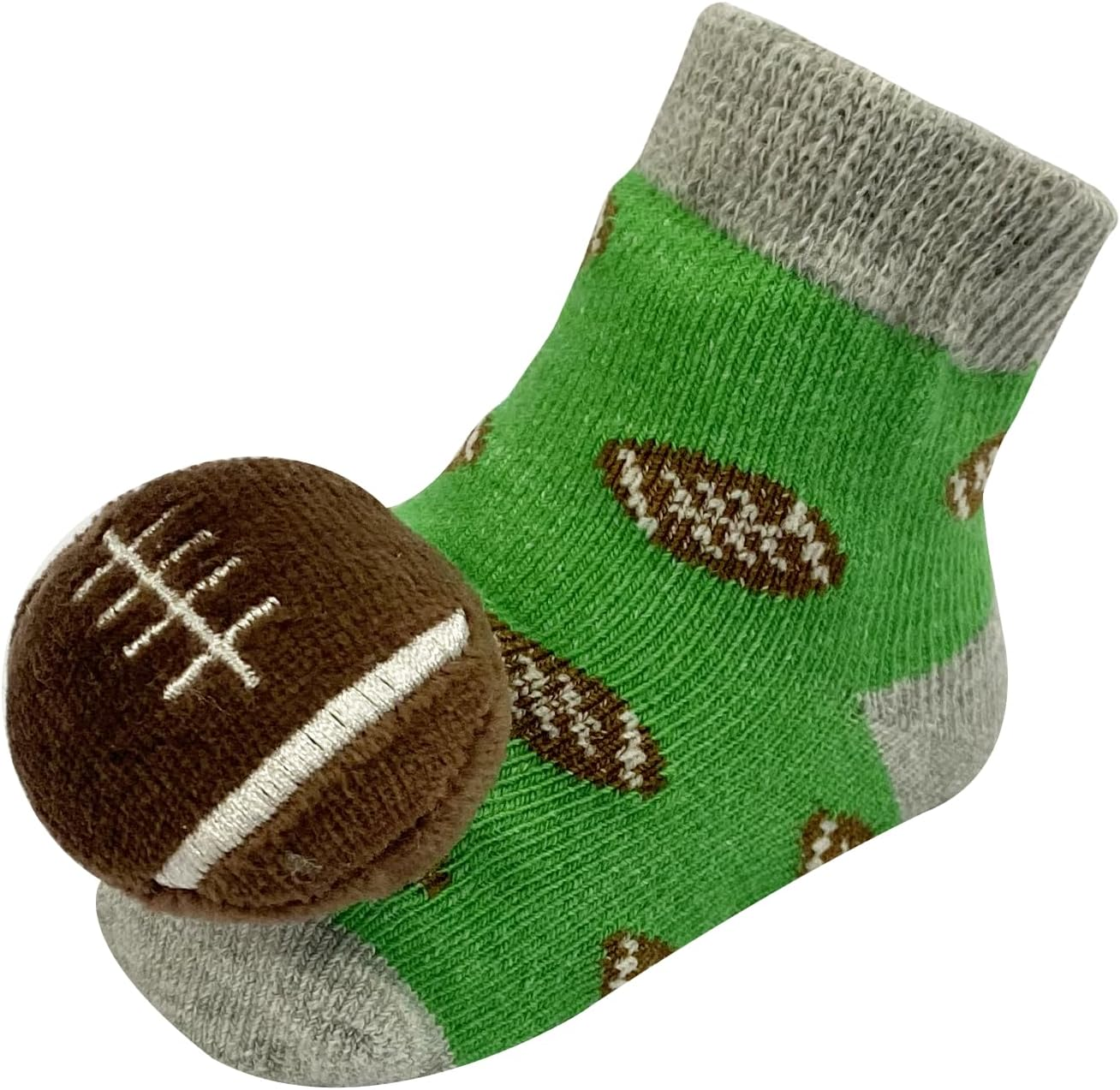 PUPPET Baby Boys Rattle Socks for 0-6 Months 3-Pack Sports Socks Set Baseball Rugby Basketball