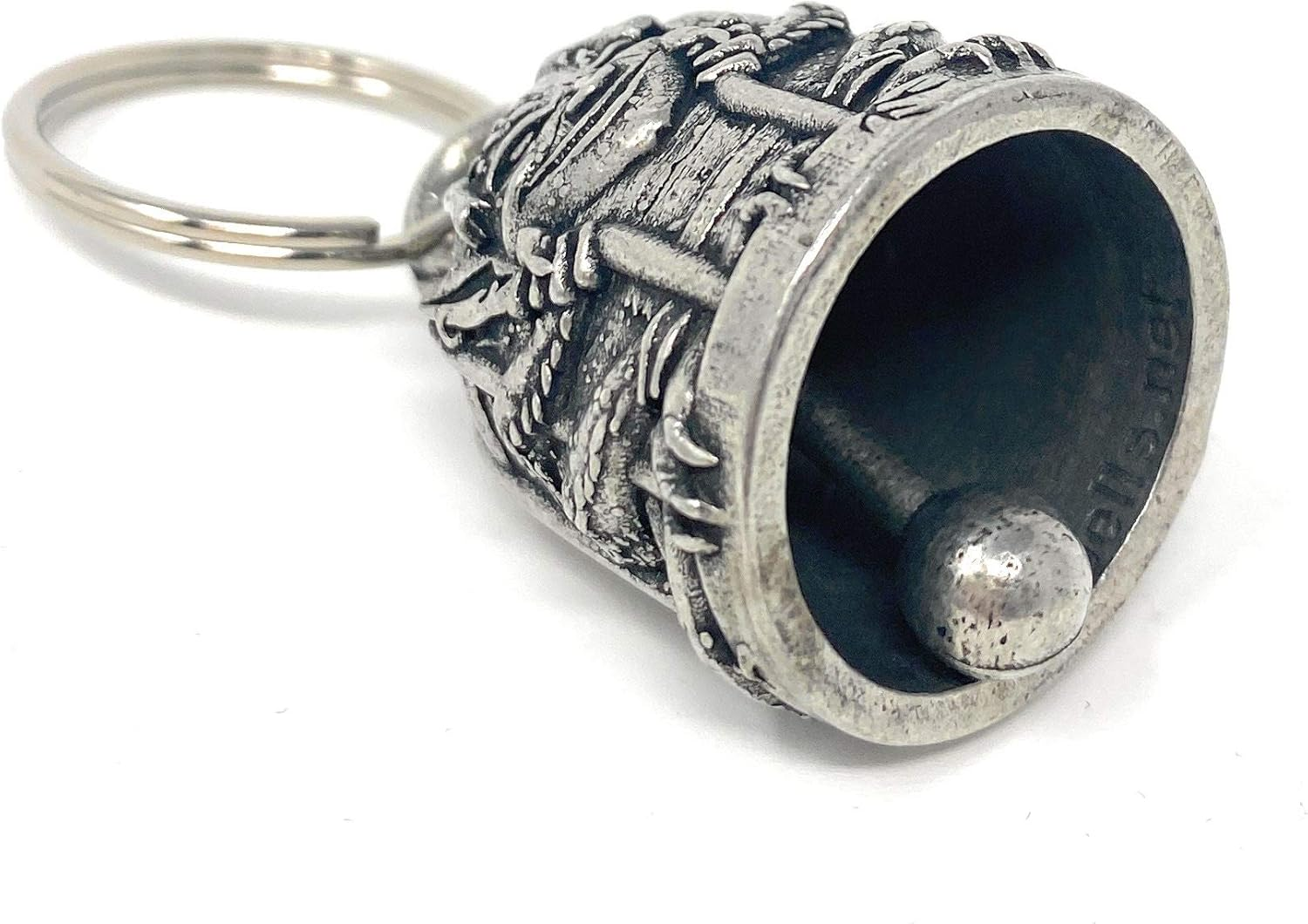 Caged Gremlin Motorcycle Biker Bell Accessory or Key Chain for Luck, Small, Pewter, No Gemstone image number 4