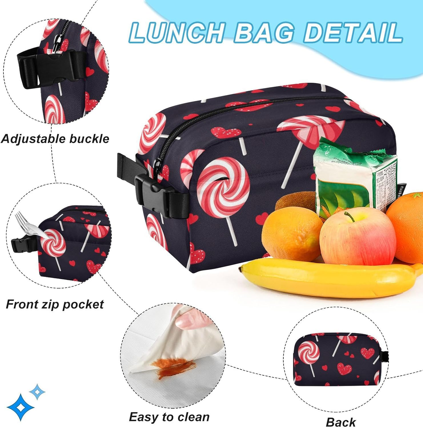 Lollipop Vintage Valentine'S Day Red Black Boys Backpacks with Lunchbox Bookbags with Lunchbox for Boys Boy School Backpack with Lunch Box 10-12, Lollipop Vintage Valentine'S Day Red Black, 1 image number 6