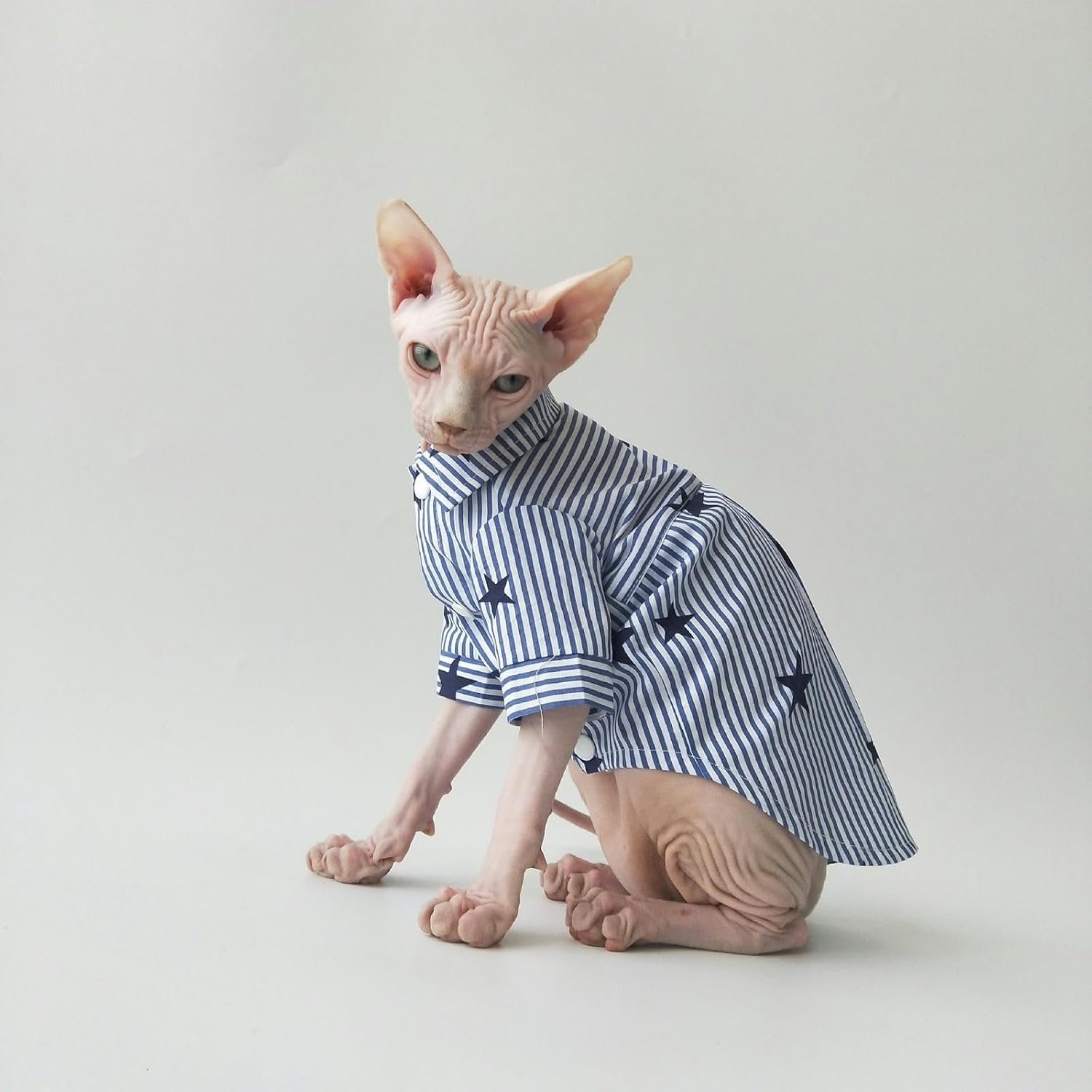 IUOUTG Sphynx Cat Clothes Hairless Cat T-Shirt Classic Stripe Kitten Shirt with Sleeves Female Male Comfortable Kitten Vest Pet Costume for Cats Puppy Small Dogs image number 4
