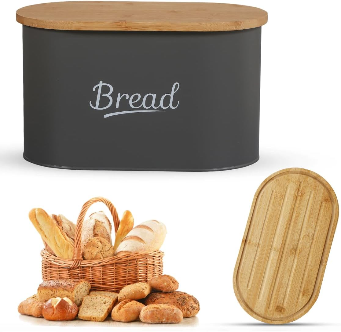 SOQ Kitchen Bread Bin with Bamboo Chopping Board Lid