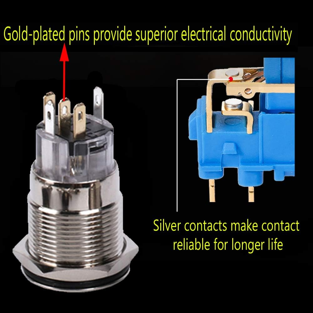 E Support 19Mm 12V 5A Power Symbol Angel Eye Halo Car Blue LED Light Metal Push Button Toggle Switch Socket Plug Wire - Blue image number 5