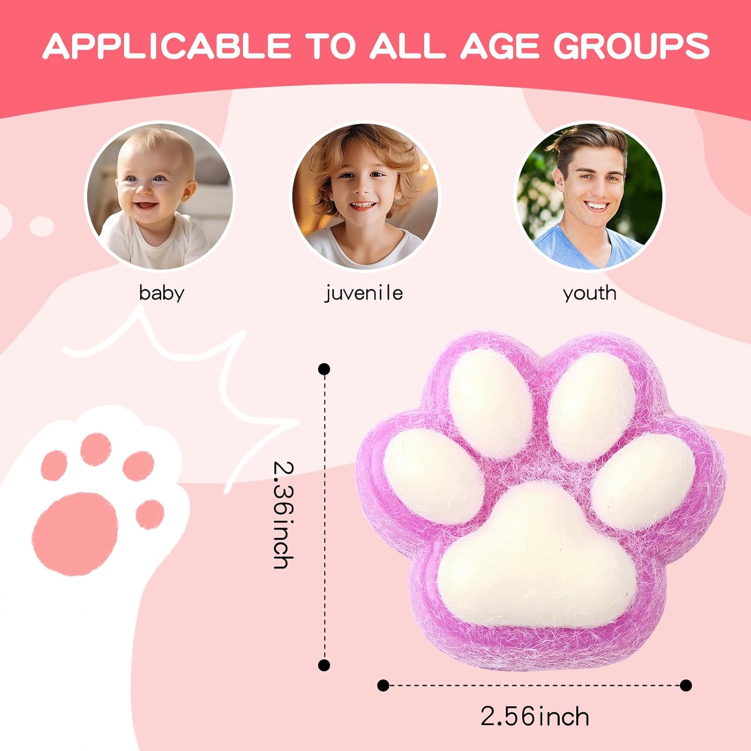 Taba Squishy Cat Paw Squeeze Toys for Kids, Kawaii Squishy Fidget Toys, Cute Things for Teen Girls and Boys, Cat Themed Teenage Girl Gifts Trendy Stuff (Purple Plush Cat Paws) image number 2