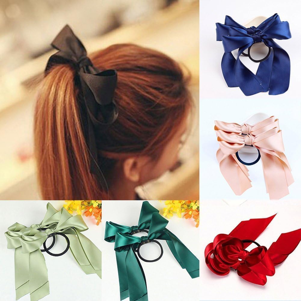 2 Pcs Black Ribbon Rope Bowknot Hair Ties, Elastic Hair Band Girl Hair Styling Accessories Ponytail Holders image number 4