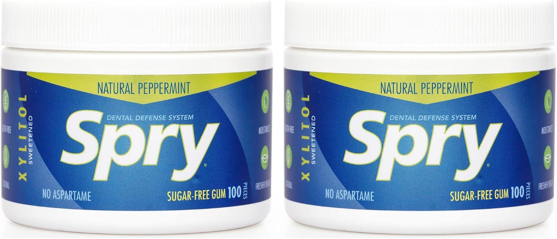 Spry Fresh Natural Xylitol Chewing Gum Dental Defense System Aspartame-Free Sugar Free Gum (Peppermint, 100 Count - Pack of 2) image number 3
