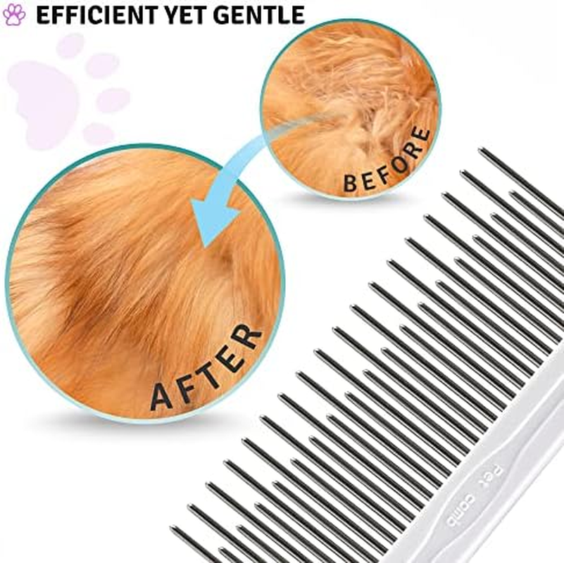 Pet Comb with Long & Short Stainless Steel Teeth - Dog Comb for Removing Matted Fur, Knots & Tangles &ndash; Detangler Tool Accessories for Safe & Gentle DIY Dog & Cat Grooming image number 1