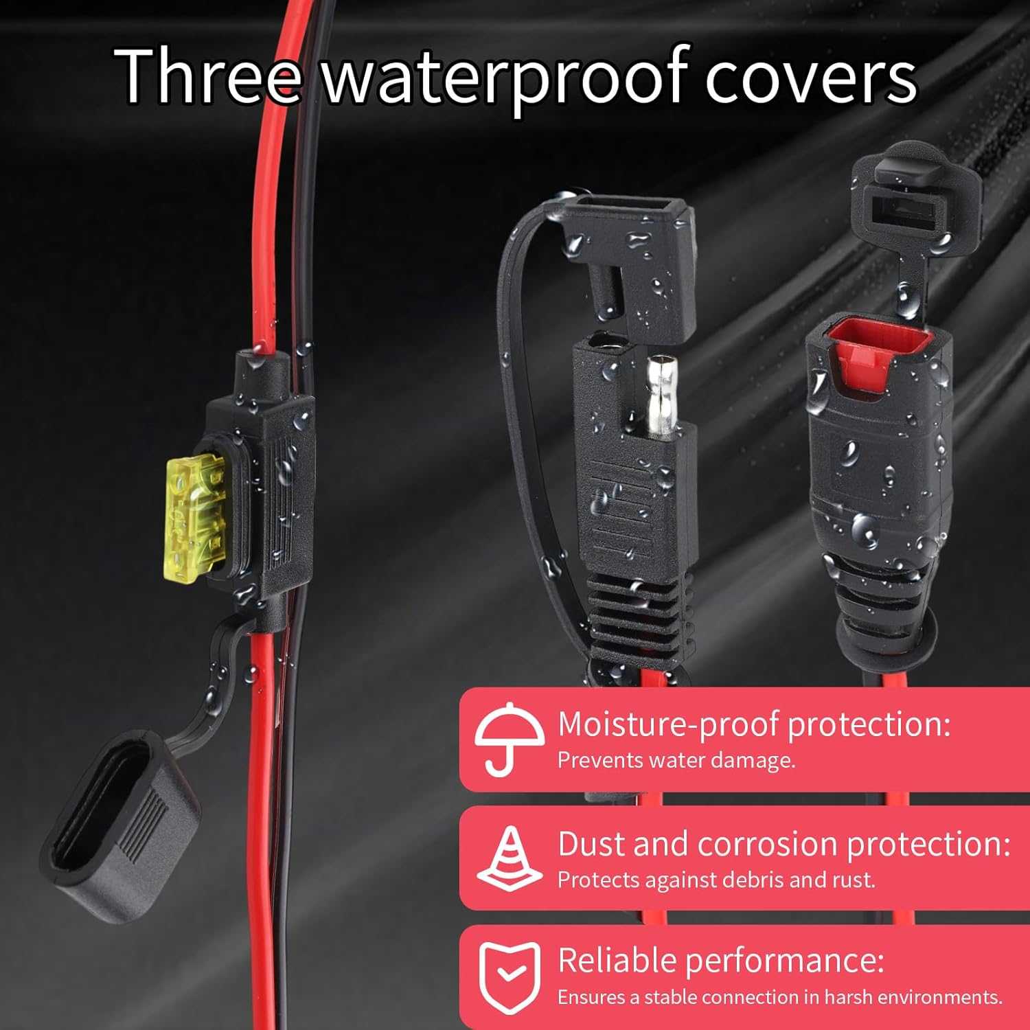 BTFO 1Ft/34Cm SAE SAE Extension Cable, 14AWG Heavy Duty Waterproof Extension Cord with 20A Fuse Compatible with NOCO Genius Smart Battery Chargers for Motorcycle ATV Truck & Car, No Tool Require image number 3