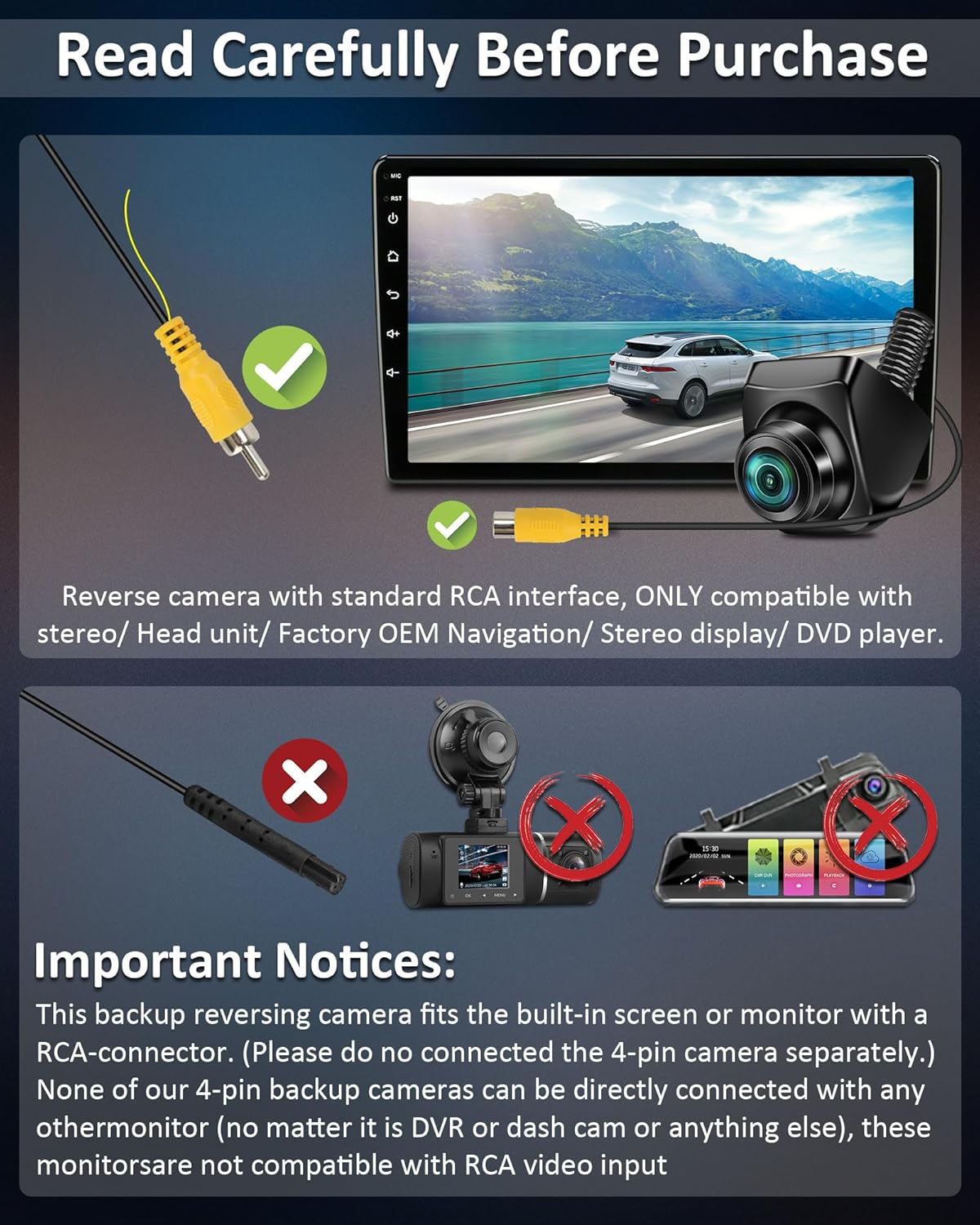 Vtopek Universal 1080P/720P/CVBS/PAL 360&deg; Rotatable Reverse Camera Front/Rear View Camera for Car Van SUV, 12-24V, 170&deg; Wide Angle, IP69K Waterproof image number 1