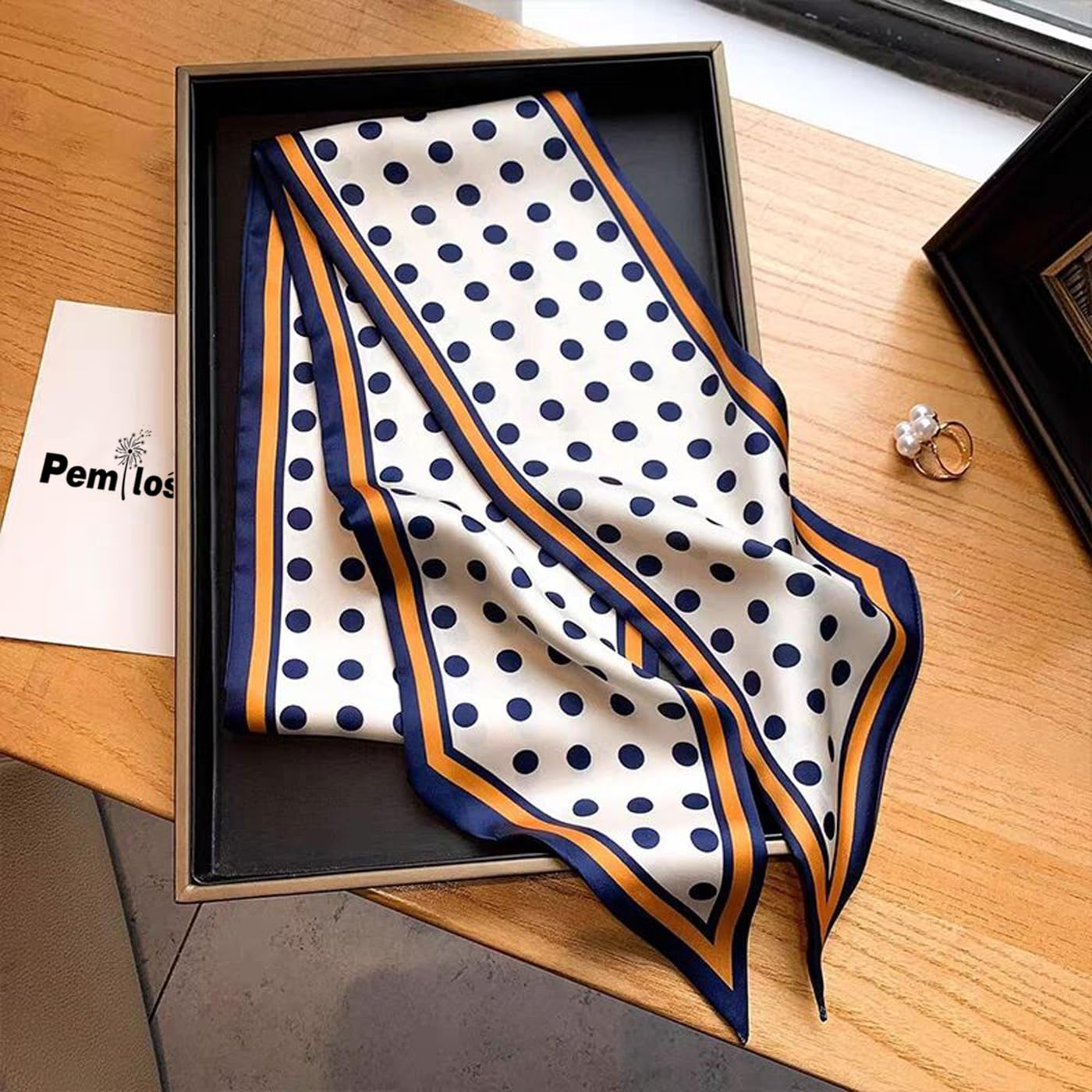 59" Long Silk like Scarf Fashion Hair Head Scarf for Women Satin Head Hair Handbag Scarf Belt Purse Accessories&hellip; - 1 Black Strip image number 7