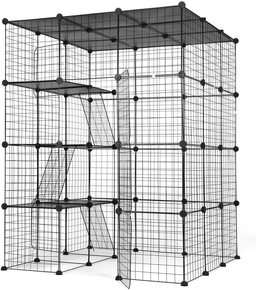Pet Scene Cat Enclosure Cage 142Cm DIY Pet House 4 Tier Indoor Rabbit Hutch Bunny Ferret Crate Kitten Fence Kennel Playpen 3 Platforms 3 Ramps Detachable Metal image number 5