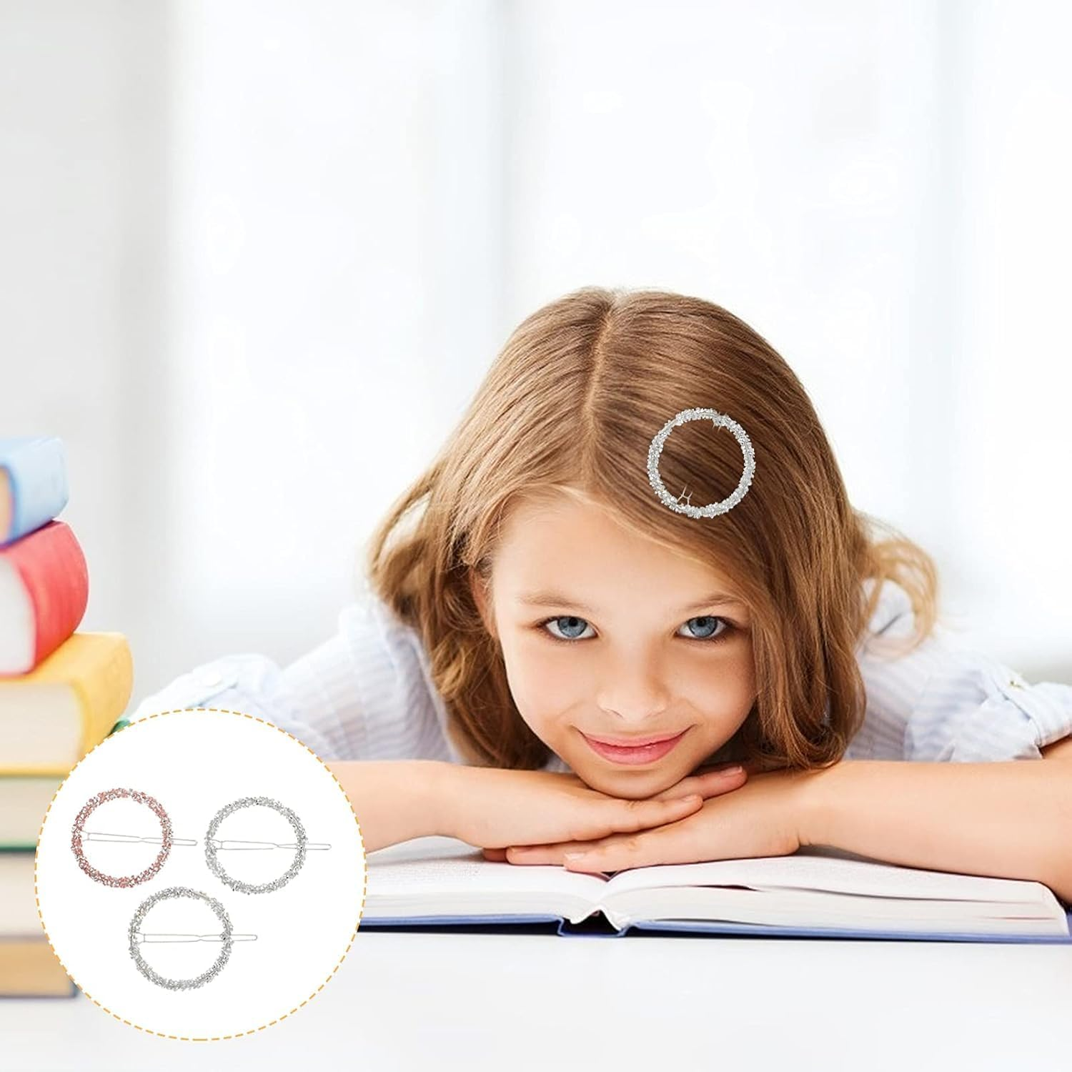 Round Circle Bling Hairpins, 3 Piece Glitter Bling Hair Pin Minimalist Hair Clips, round Circle Hollow Hairpin Hair Clips,Glitter Circle Barrettes Minimalist Hairpins for Women