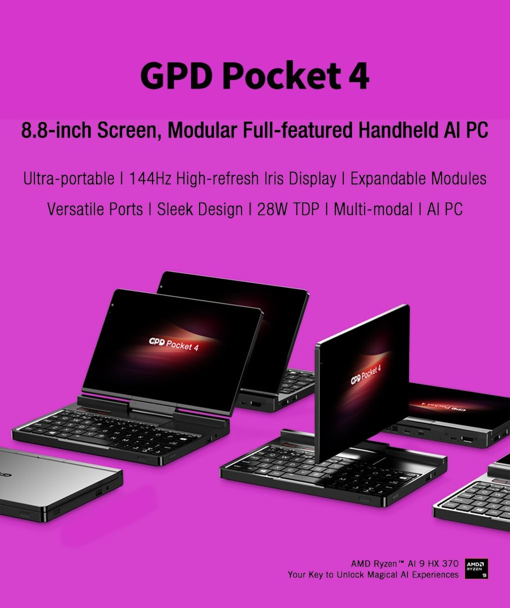GPD Pocket 4 Mini Laptop 8.8" Touch Screen Aluminum Shell UMPC Win 11 Home OS AMD Ryzen AI 9 HX 370 32GB/2TB (Amber Black) image number 5