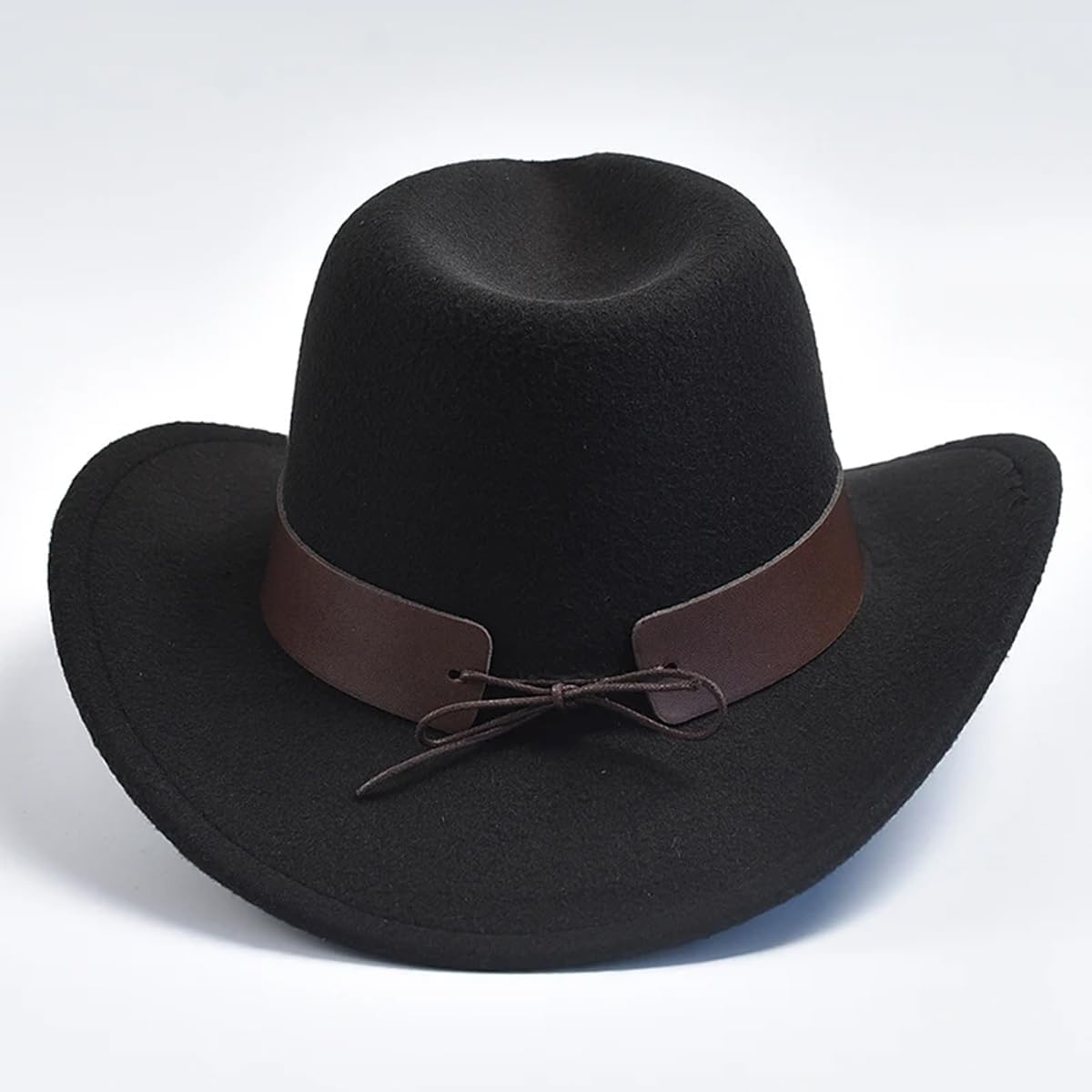 AIMALL Top Hat Ethnic Style Cow Label Western Denim Top Hat, 4.72-Inch Retro Woolen Felt Riding Hat with Adjustable Ribbon, Metal Stud Decor, Sweatband, Fits Head Circumference 22.02-22.81 Inches - Army Green image number 7