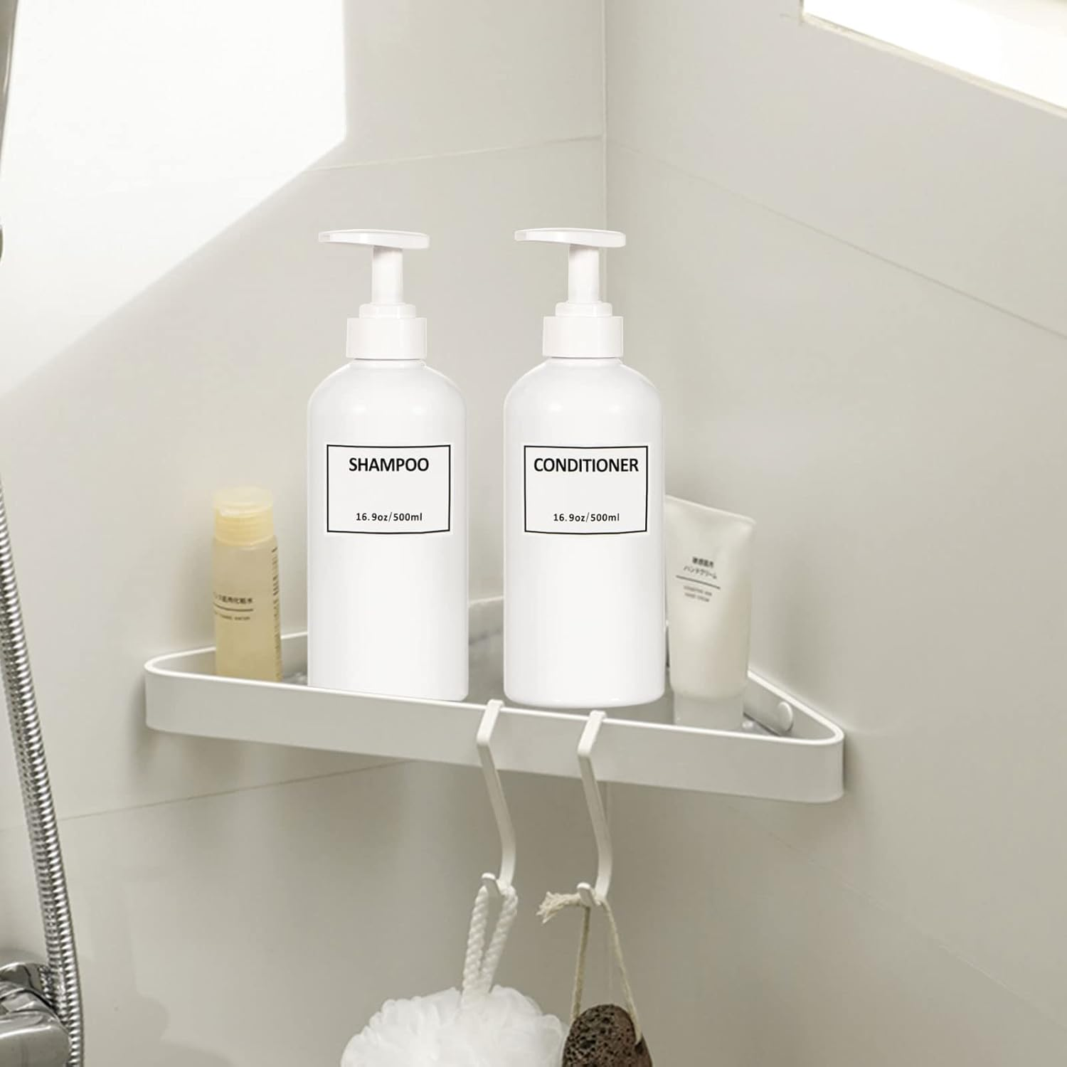 Yeeco Shampoo Bottles Refillable with Pump White Shampoo and Conditioner Pump Bottle Dispenser with Waterproof Labels 16.9Oz/500Ml 3 Packs, Shampoo Bottles for Bathroom, Kitchen, Hotel image number 1