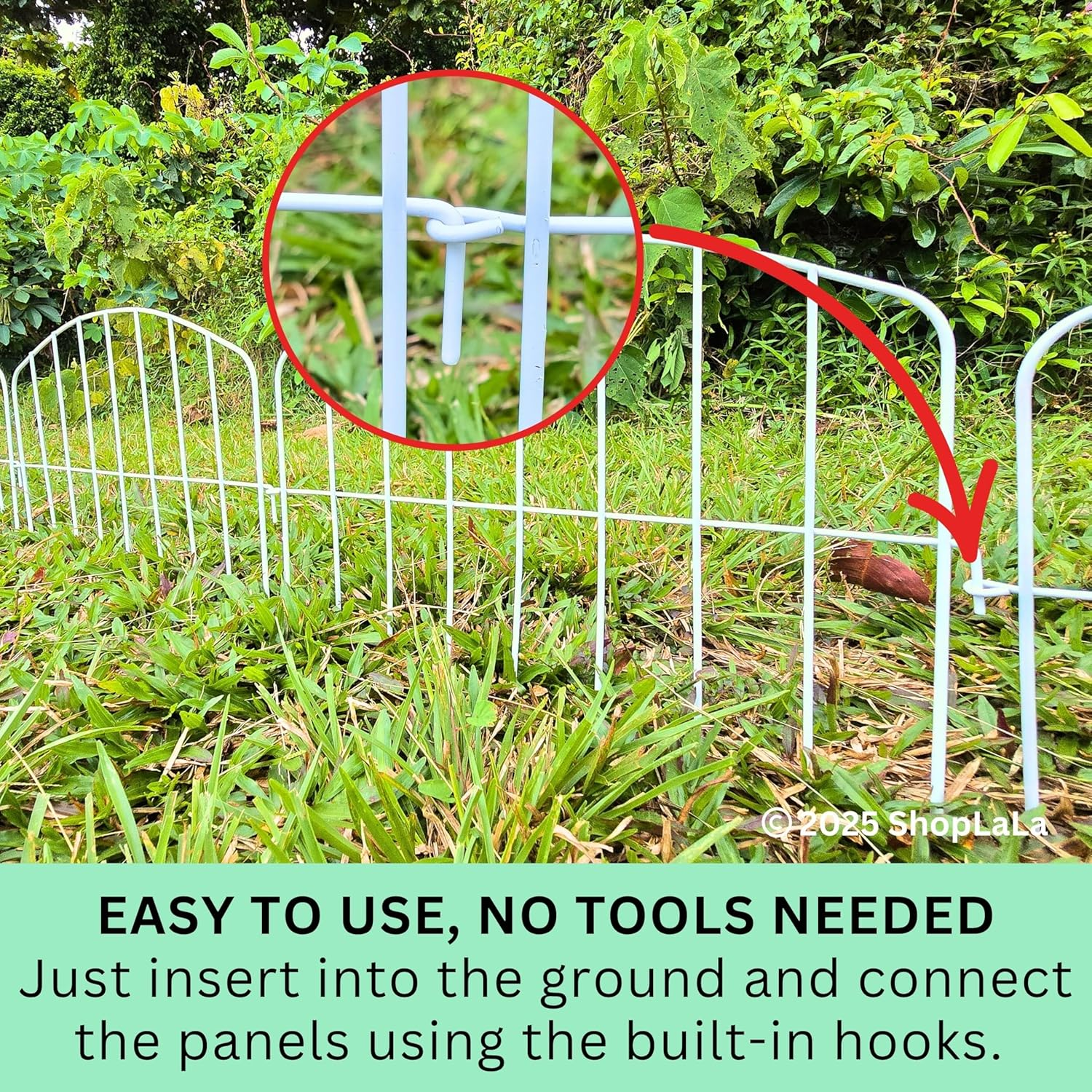 Shoplala Garden Fence Border (10 Panels) 12In(L) X 16.5In(H) Decorative Metal Wire Animal Barrier Fencing, Rustproof Flower Edging for Landscape Patio Outdoor Decor, Dog Gates and Border White M-L16.5 image number 5