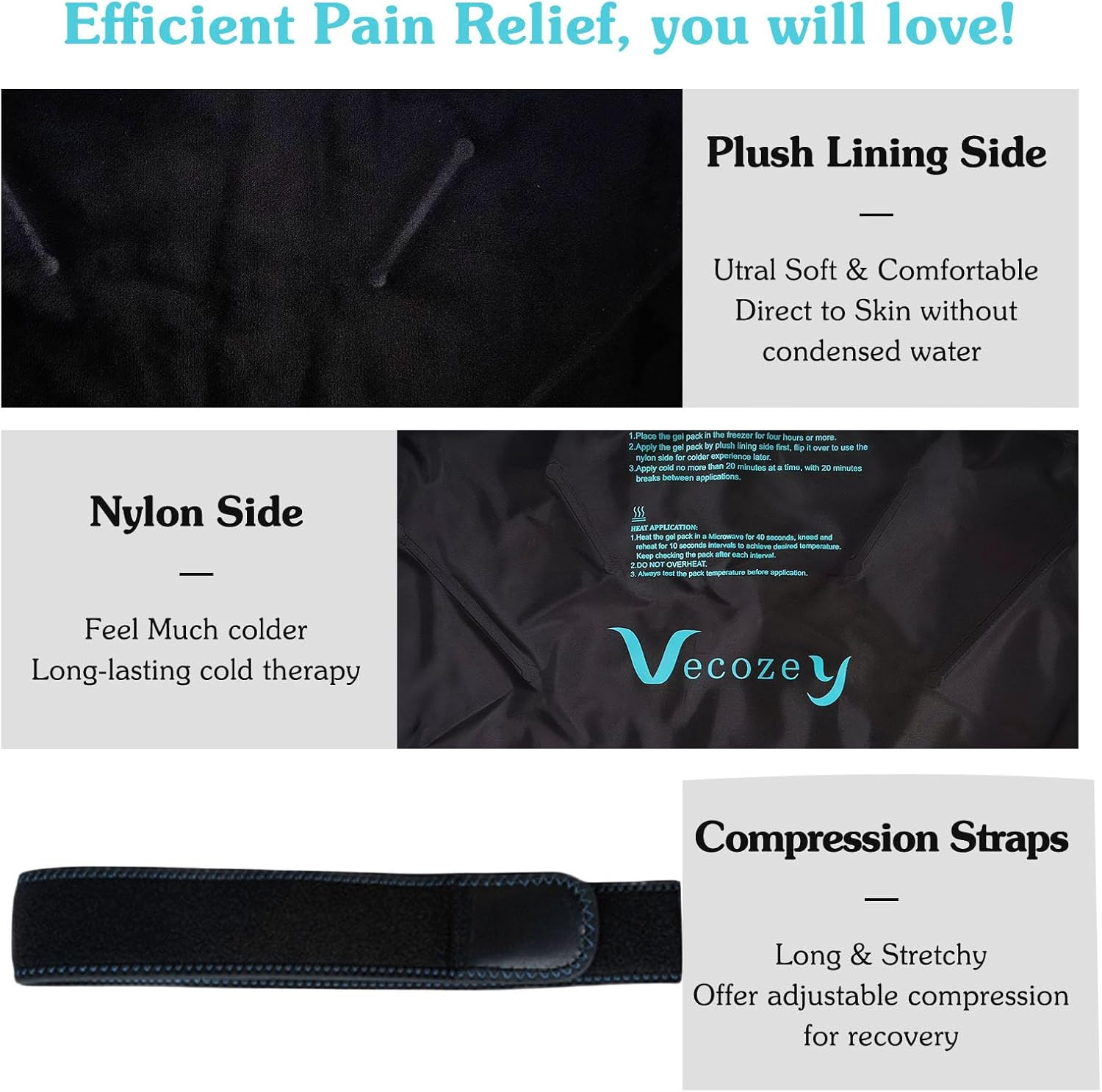 Vecozey Shin Splint Ice Pack for Entire Calf Pain Relief, Extra Large Reusable Gel Hot Cold Wrap for Leg Injuries and Recovery after Exercise, Cryotherapy Compression Sleeve for Lower Legs image number 6