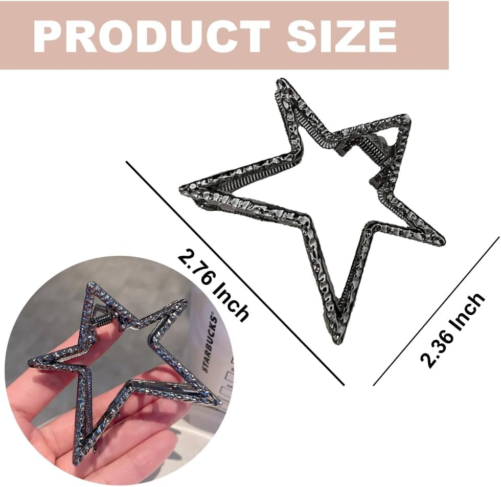 Metal Hair Clips for Women, Metal Hair Clips, Star Heart Hair Clips for Women, Large, Silver Clip, Claws, Non-Slip Design for Thick and Thin Hair (Black) image number 6