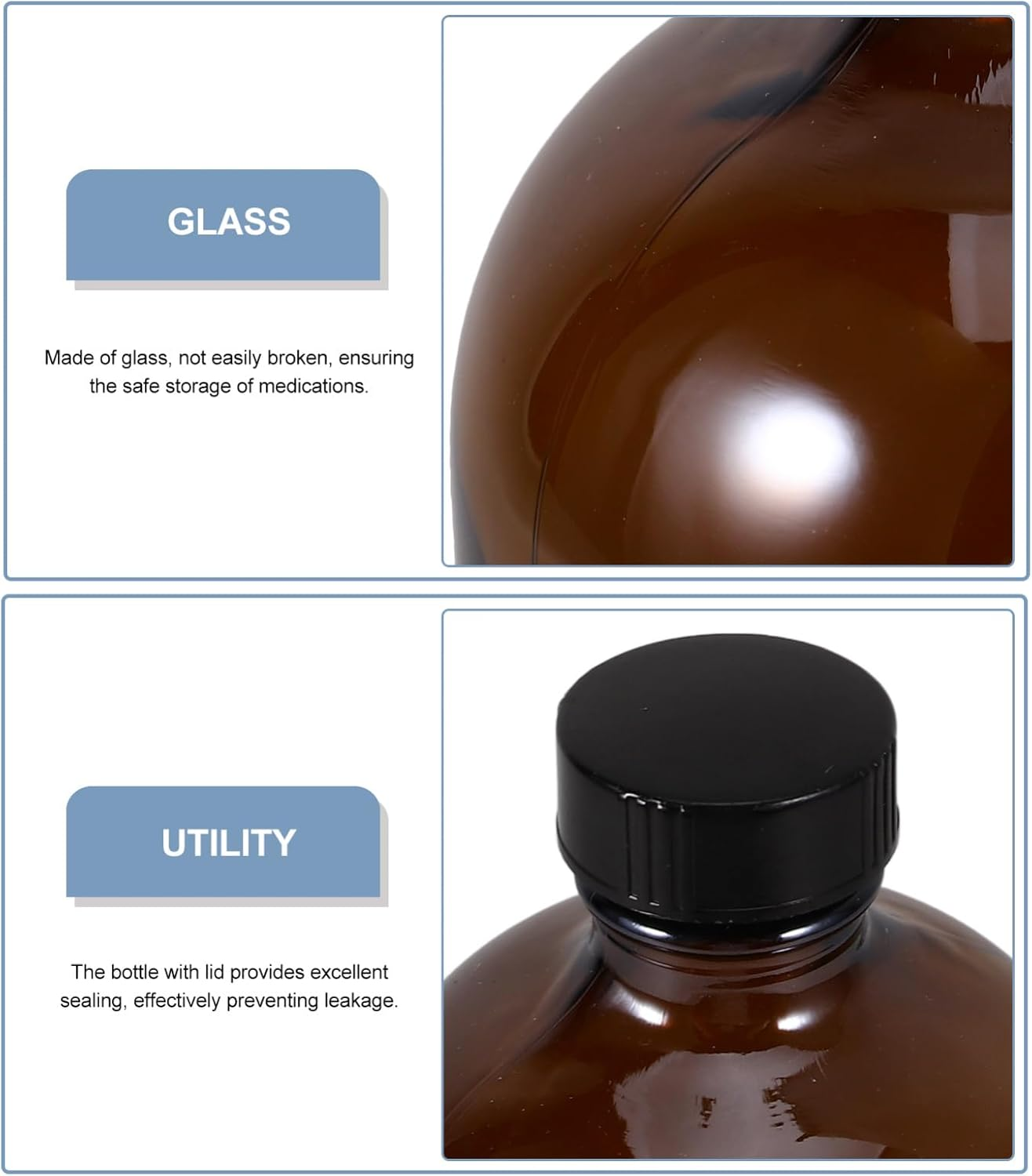 SOLUSTRE Refillable 500Ml Brown Glass Bottle Laboratory Reagent Medicine Storage Lightweight and Sturdy image number 5