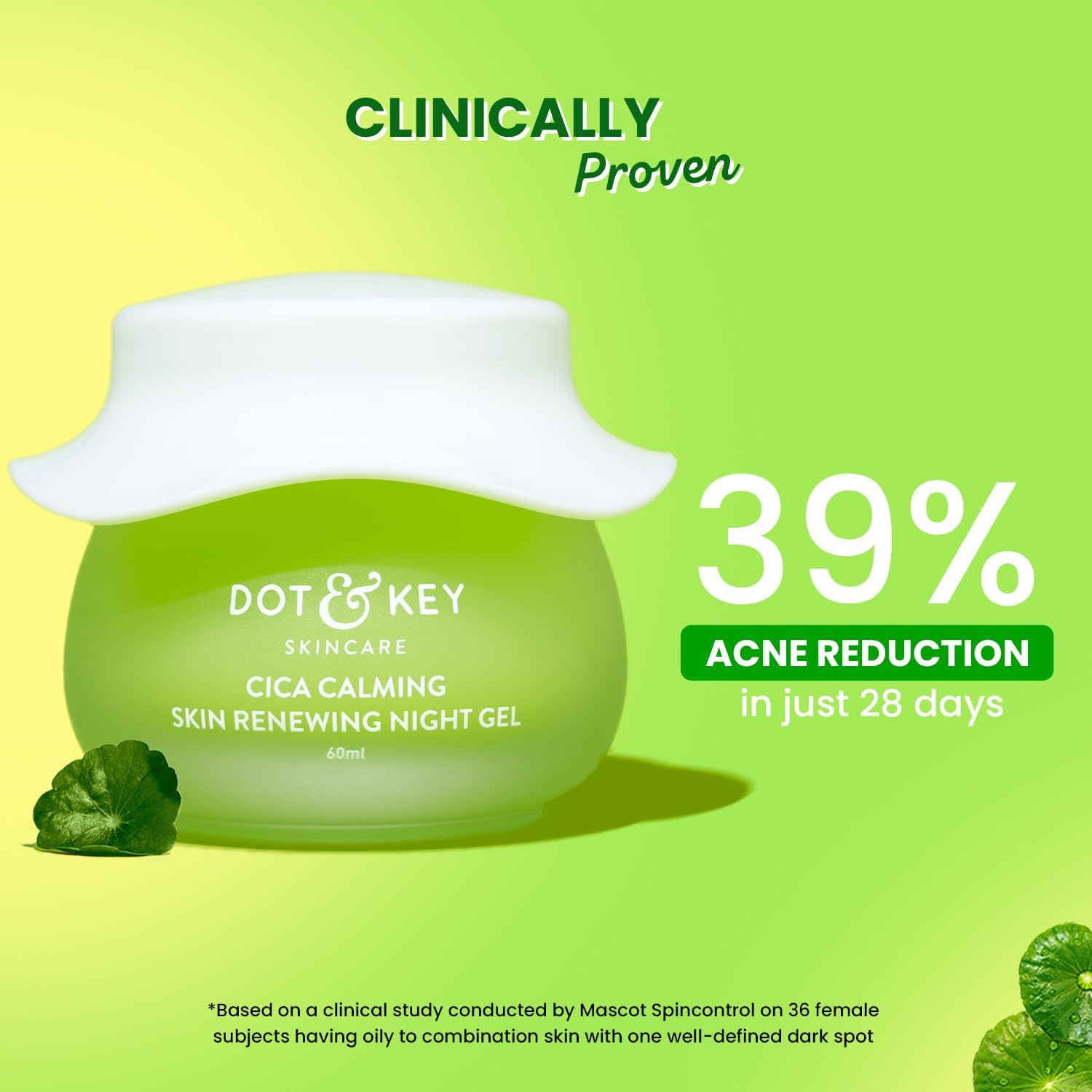 Dot & Key CICA Calming Skin Renewing Night Gel | for Oily, Acne Prone and Sensitive Skin | Night Cream with Niacinamide, Green Tea & Hyaluronic | Fades Blemishes & Dark Spots | 60Ml image number 3