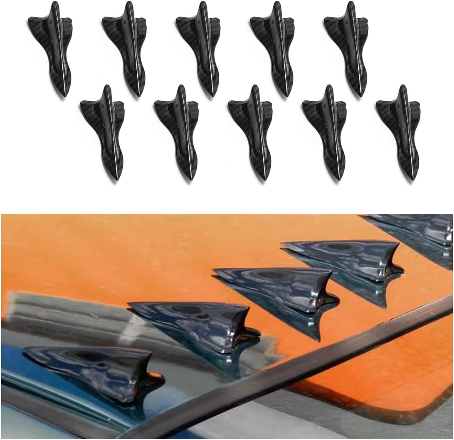 10 PCS Car Shark Fin Diffuser, Universal Roof Diffuser Spoiler, Car Shark Fin Antenna Kit with Selfadhesive Tapes, Vehicle Exterior Decor Accessories Stickers for Most Cars (Carbon Fiber) image number 3