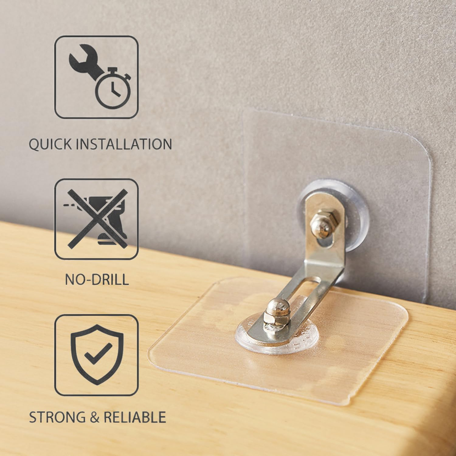 14 Pairs Furniture Anchor Anti-Tip Protection No Drill Wall Anchor Baby Proofing Kit, Heavy-Duty Self-Adhesive Design, Adjustable Safety Straps for Childproof Home & Multi-Surface Furniture &ndash; Haheihei image number 3