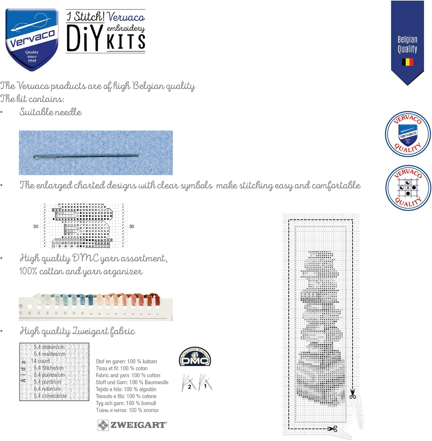 Vervaco PN-0170379 Blue Feathers Set of 2 Bookmarks Embroidery Kit Counted Pattern Cotton Multi-Coloured Approx. 6 X 20 Cm / 2.4 X 8 Inches image number 6