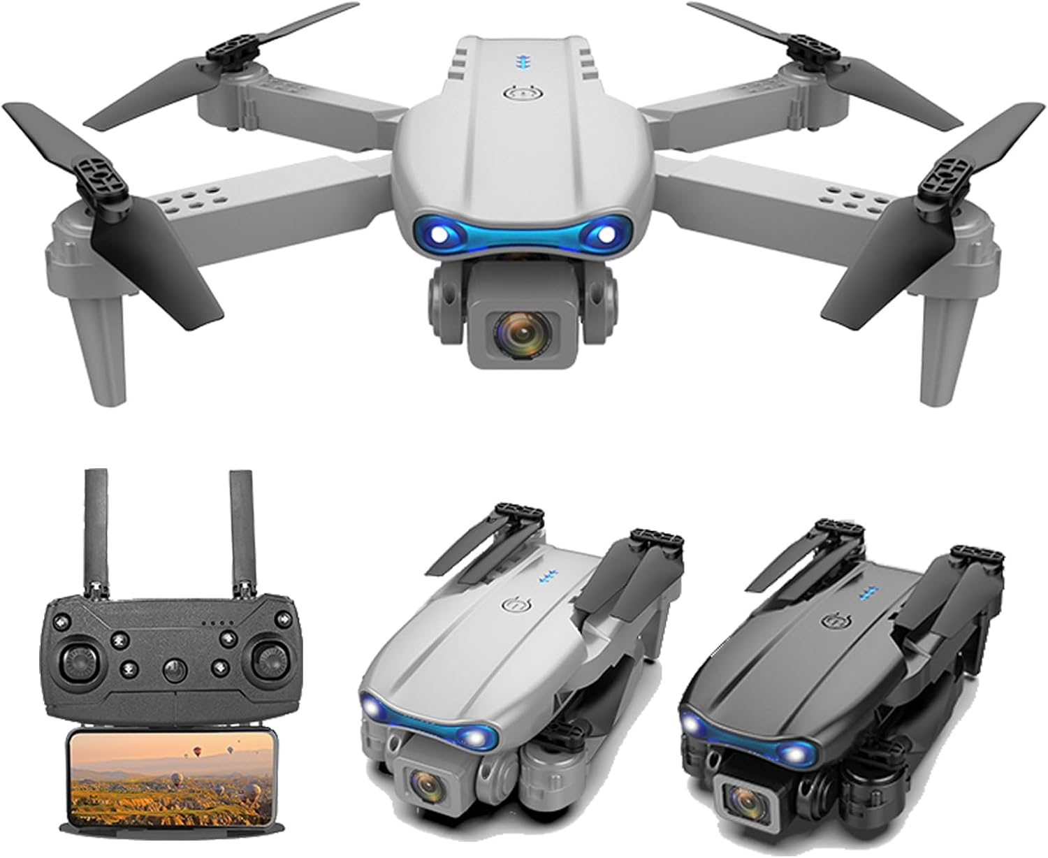 Bargainpop Foldable Mini Drone with Double HD Camera Dual Lens 2.4G Wifi FPV RC Quadcopter Gesture Control with Carry Case & 3 Batteries (Black)