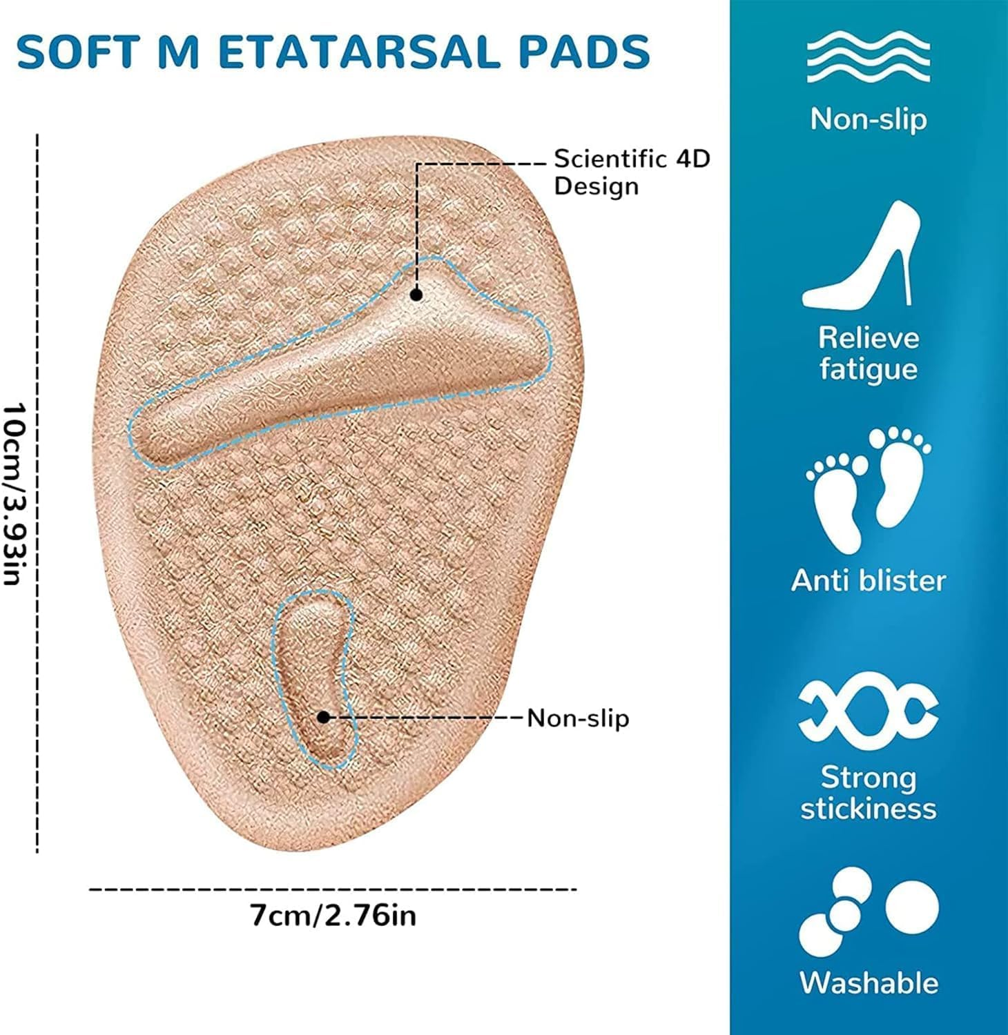 LLCFA 2 Pairs Reusable Anti-Slip High Heel Cushion Inserts Pads - Blister Prevention Foot Insoles for Loose/Oversized Shoes, One Size Fits All image number 5
