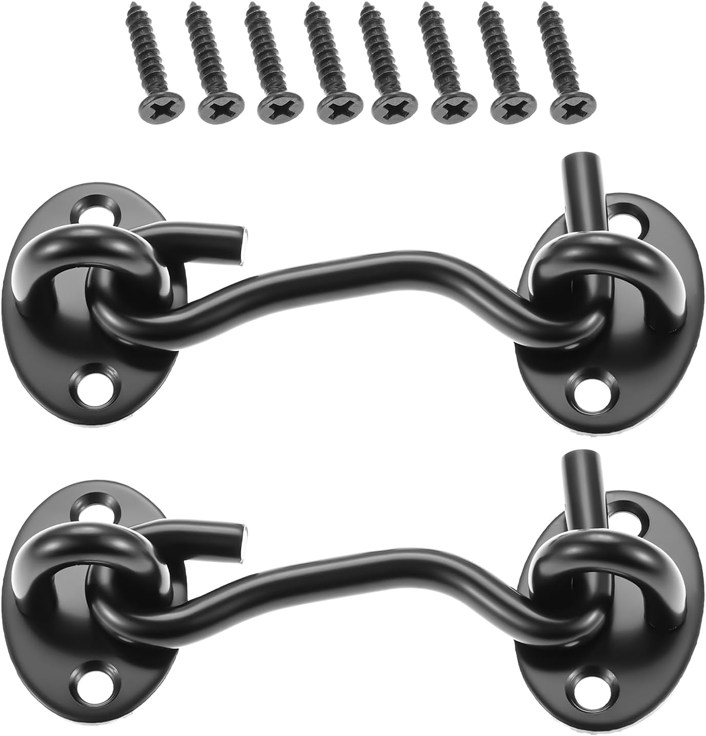 Black 3Ins Cabin Hooks and Eye Latch Lock for Patio Doors Shed Gate 75Mm Catch Silent Holder Stainless Steel 2Pcs image number 5