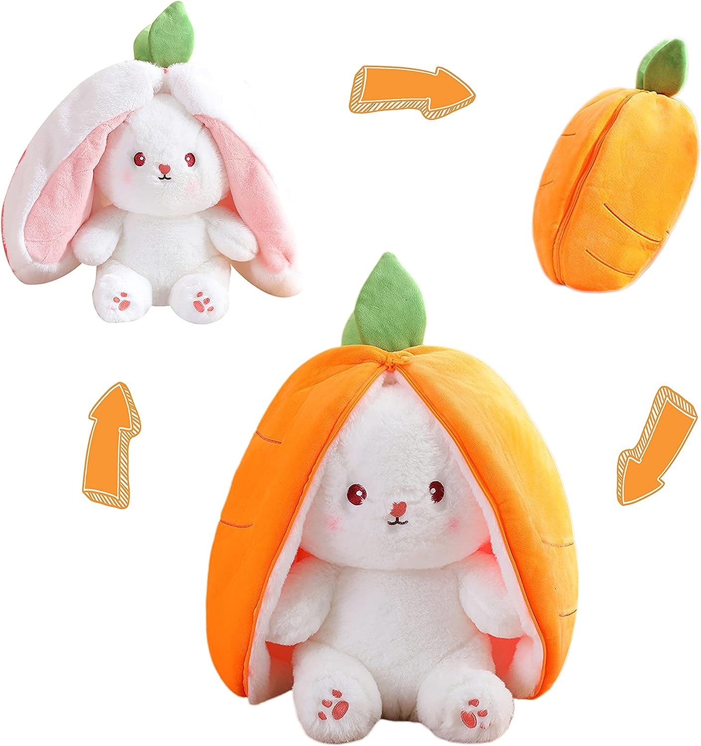 Easter Bunny Stuffed Animal Rabbit Plushie Funny Hide and Seek Bunny Carrot Strawberry Plush Floppy Ear Rabbits with Zipper Cute Bunnies Toy Decor, 7.1Inch image number 3
