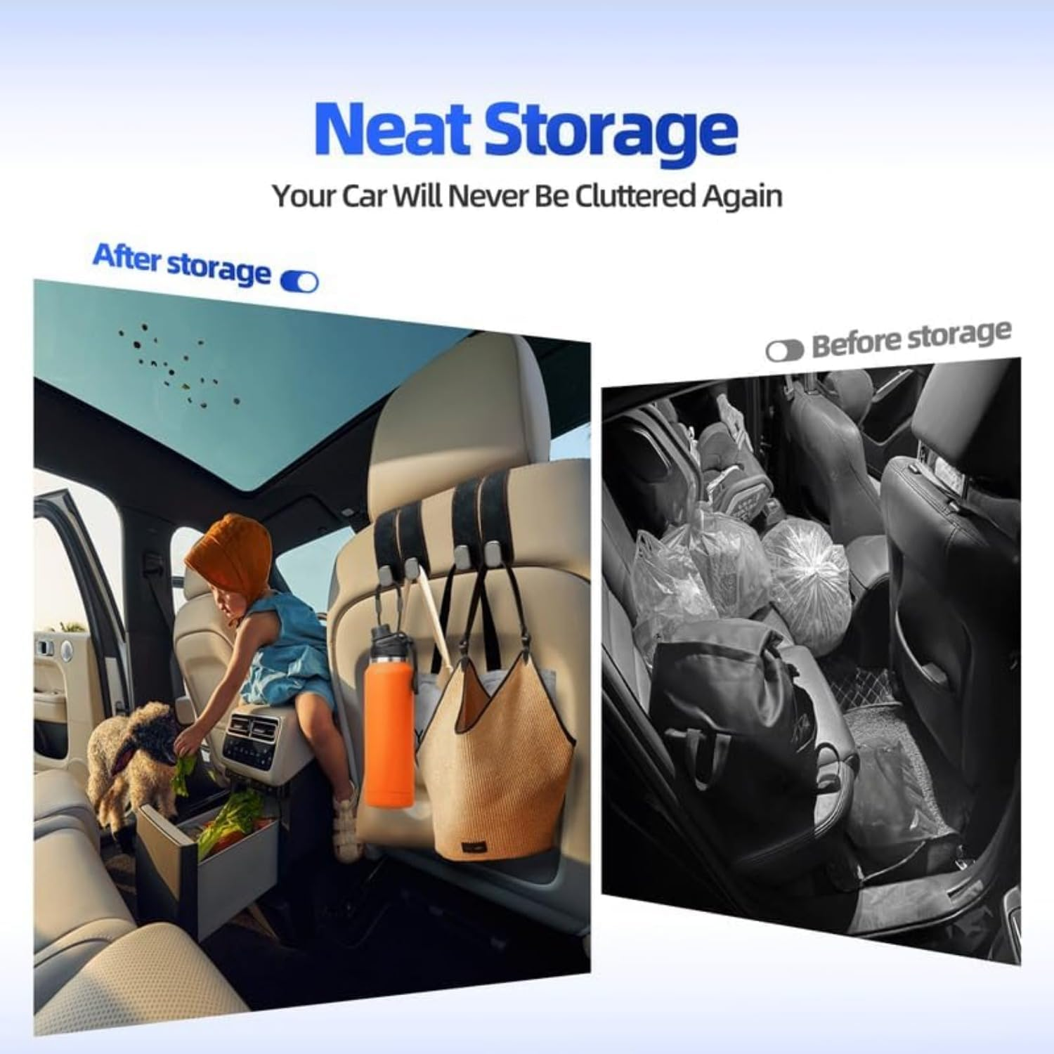 Usinynia 4 Pack Car Hooks for Headrest Double Car Seat Headrest Hooks Car Seat Back Storage Hook for Purses and Bags Leather Purse Hook for Car (Black) - Grey image number 7