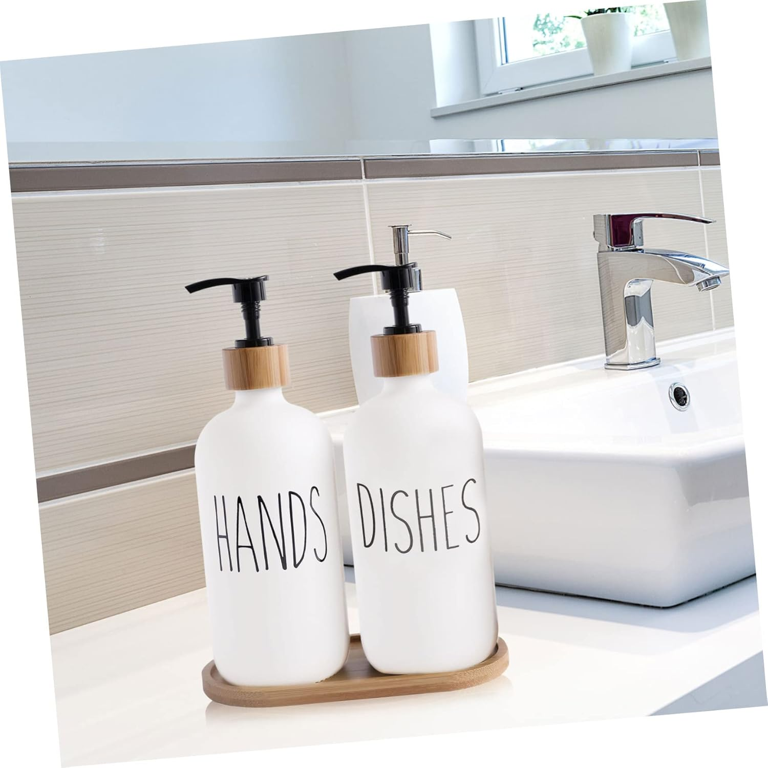 Glass Soap Dispenser Set 2Pcs 500Ml White Pump Bottles for Dish and Hand Soap Kitchen and Bathroom Use Pump image number 2