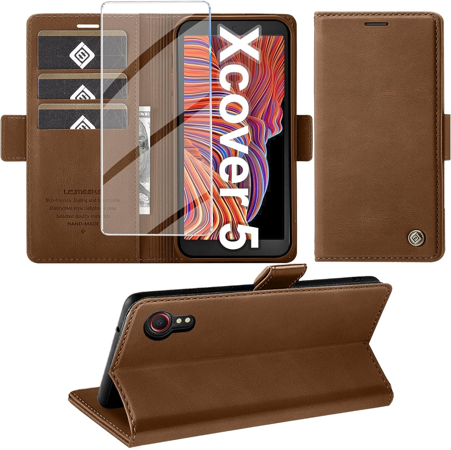 Giyer Mobile Phone Case for Samsung Galaxy Xcover 5 Case with Screen Protector, Protective Case Galaxy Xcover 5 PU Leather Wallet Flip Case Stand Card Slot Flip Case for Samsung Xcover 5 Pocket (Red)