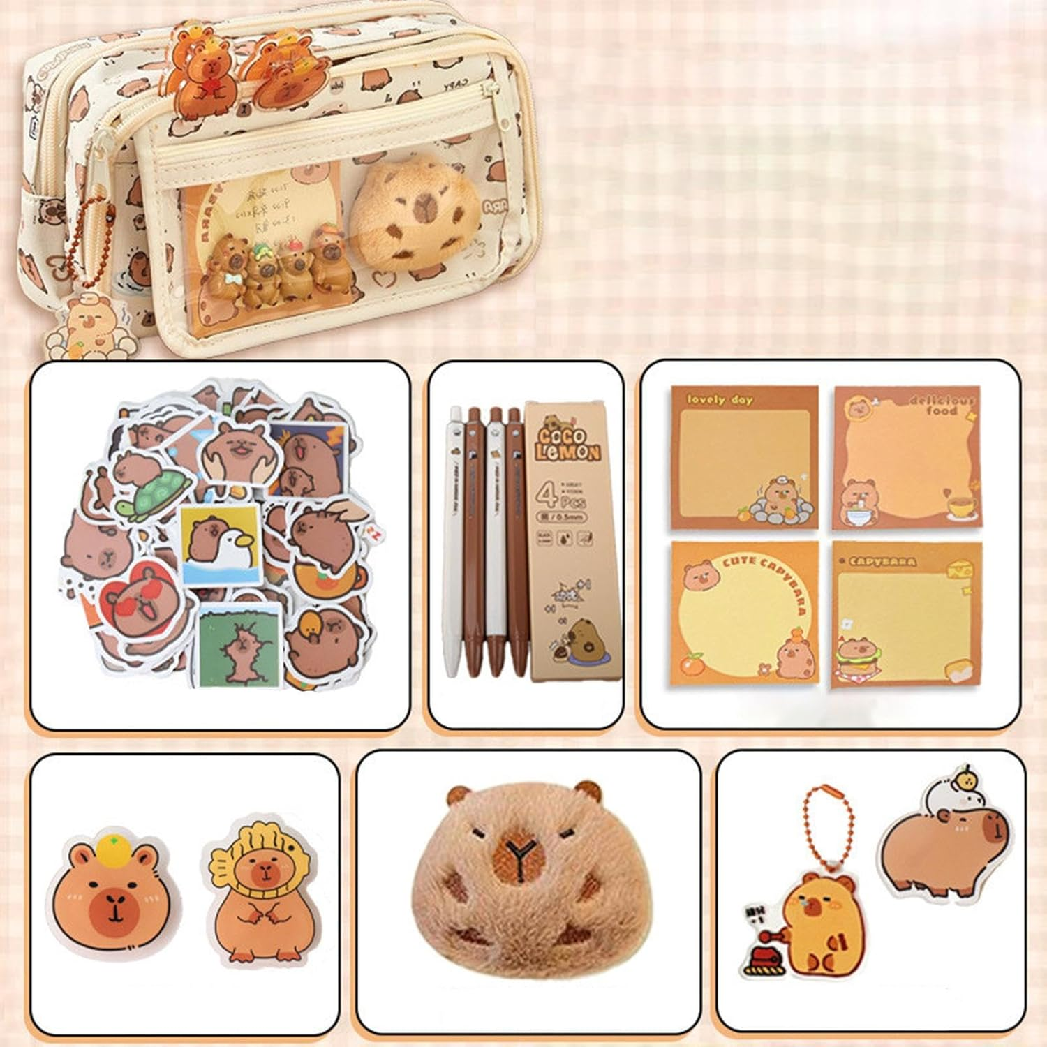 Generisch Capybara Plush Pencil Case - Cute Pen Holder Pencil Bag | Wide Opening Pencil Case, Office Supplies with 9 Compartments, Funny Cute Pen Holder Bag