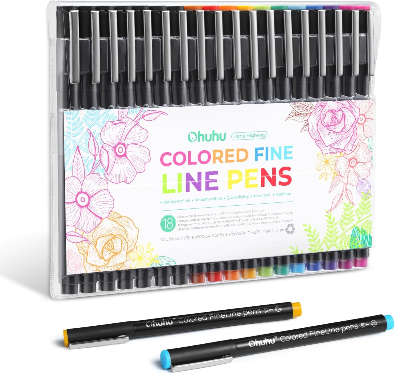Ohuhu Colored Fineliner Drawing Pens: 18 Pack Fineliner Pens 0.45Mm 11 Colored Pens & 7 Assorted Point Sizes Black Micro Pens No Bleed Smooth Writing for Drawing Writing Sketching Artists Beginners image number 6