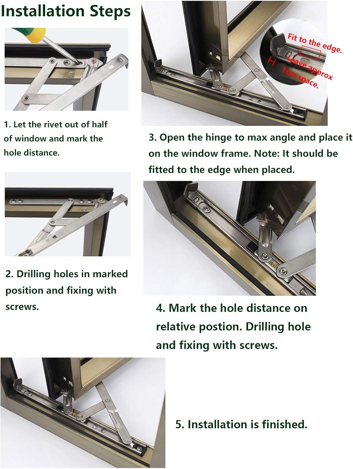 2Pcs 8 Inch Length Stainless Steel Top Hung Awning Casement Window Friction Hinges Silver Tone